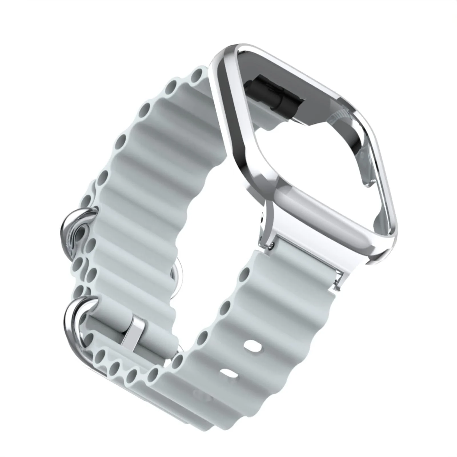 DL3 Mobilak Ocean Strap Compatible with Xiaomi Redmi Watch 2 Lite/Poco Watch/Horloge 2, Adjustable Silicone Strap with Metal Buckle, Band With Frame Metal Women Men Replacement Strap - Gray