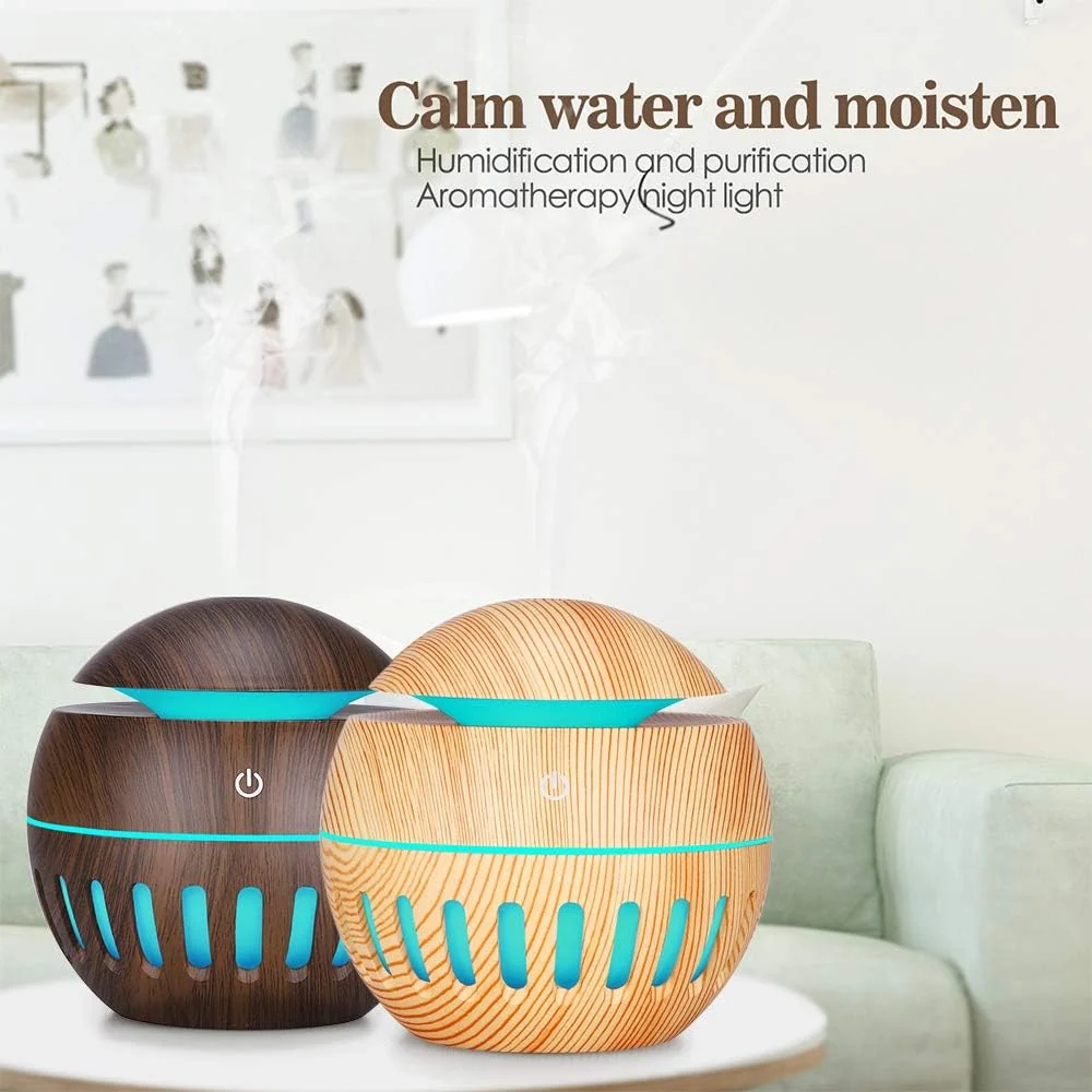 Mobigon Wood Cool Mist Ultrasonic Humidifier for Room Moisture, Aroma Diffuser for Home, 200ml Essential Oil Diffuser with 7 Colorful Night Light, Auto Shut-Off, Home, Office, car - B.Dark Brown