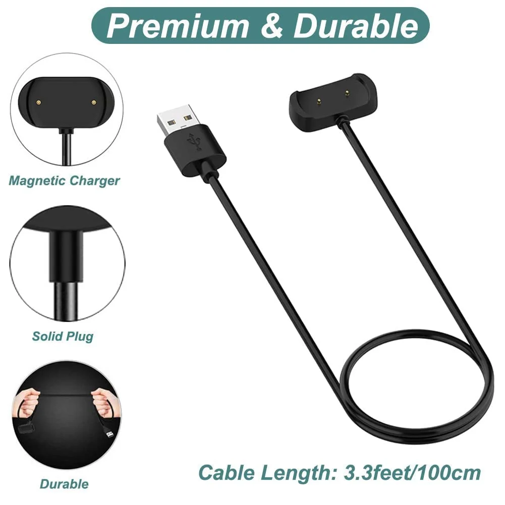 DL3 Mobilak Charger Cable for Amazfit GTS 4 Mini, GTS 2 Mini, GTS 2, GTS 2e, GTR 2, GTR 2e, T-Rex Pro, Bip 3, Bip U, Zepp E/Z, USB Charging Cable Dock Cord 1M - Black