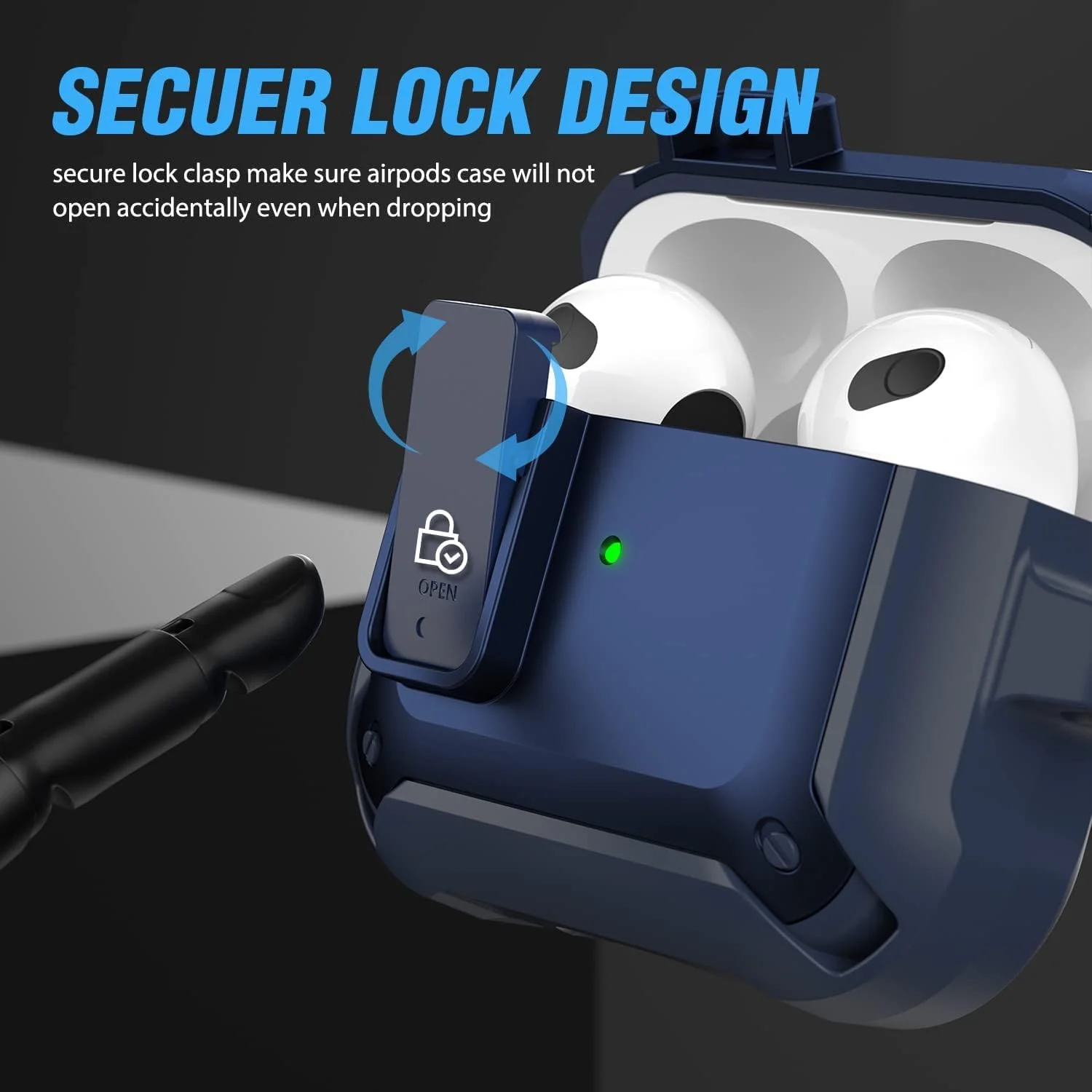 DL3 Mobilak Case Compatible with AirPods 3rd Generation with Lock, Rugged Armor Compatible with AirPods 3 Case with Keychain Shockproof Hard Shell Compatible with AirPods 3 Case - Blue