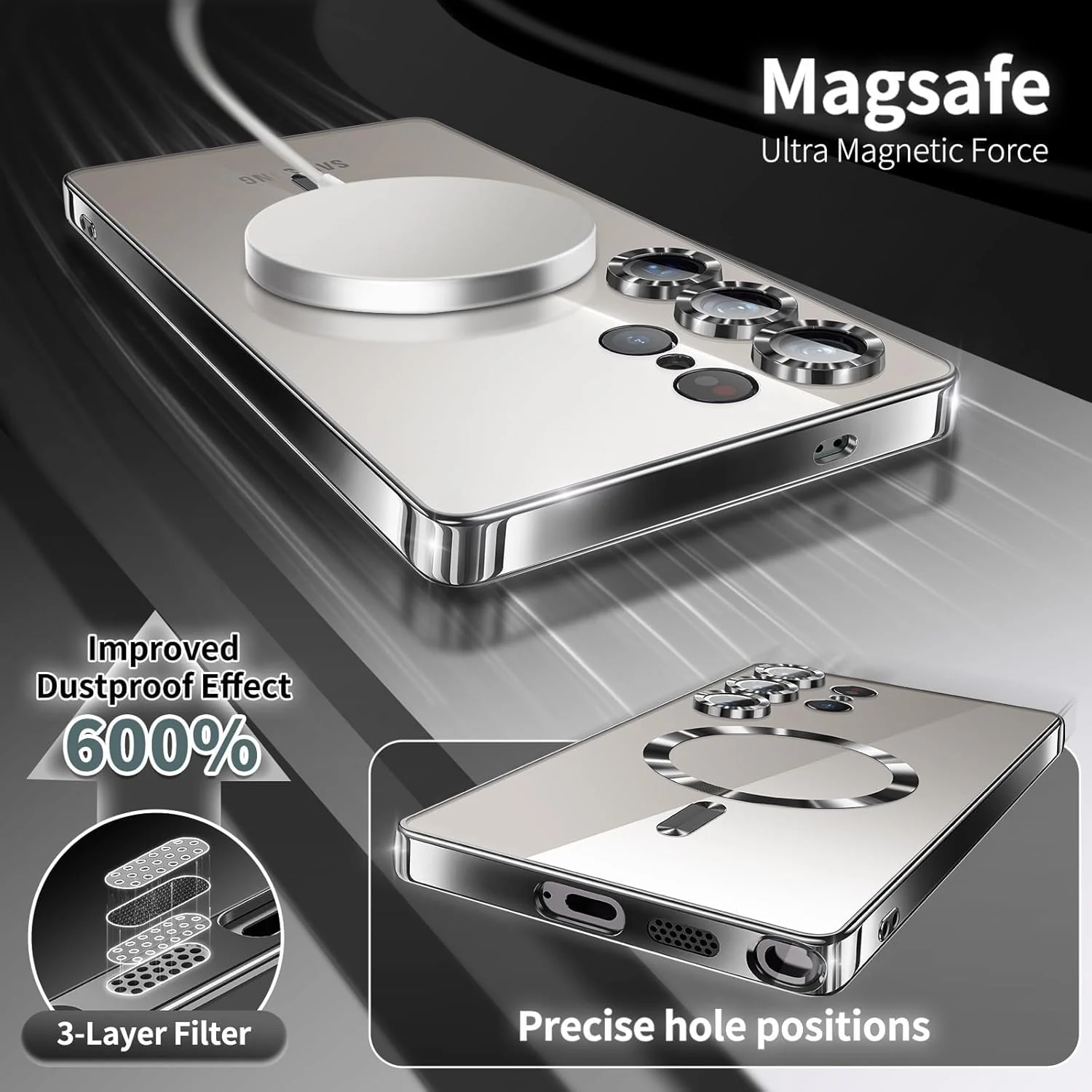 DL3 Mobilak Clear MagSafe-Compatible TPU Case and Camera Lens Protector for Samsung Galaxy S25 Ultra - Black