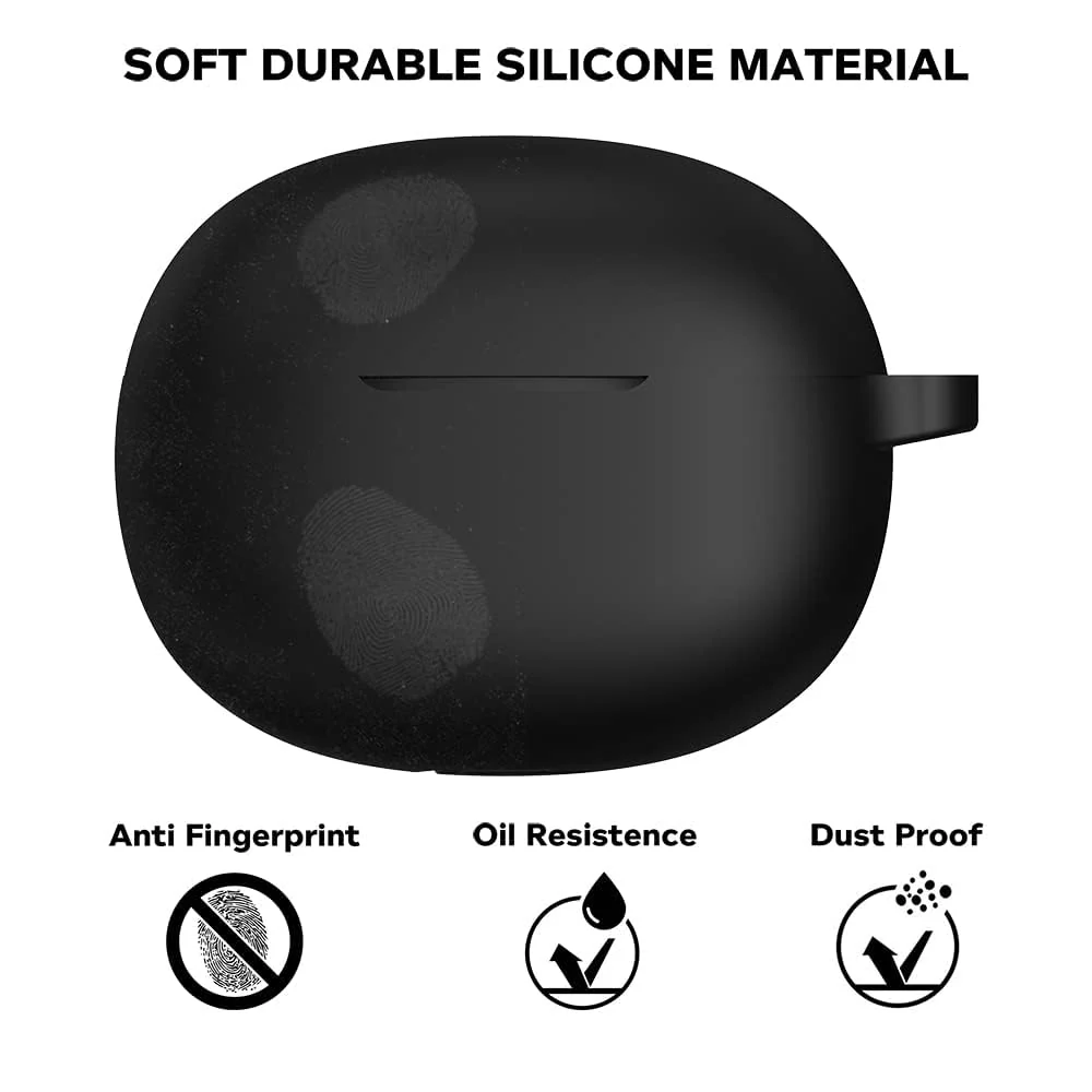 DL3 Mobilak Silicone Case Compatible with realme Buds T100 Earbuds, Soft Silicone Protective Case Cover, Shockproof Sleeve with Carabiner - Black