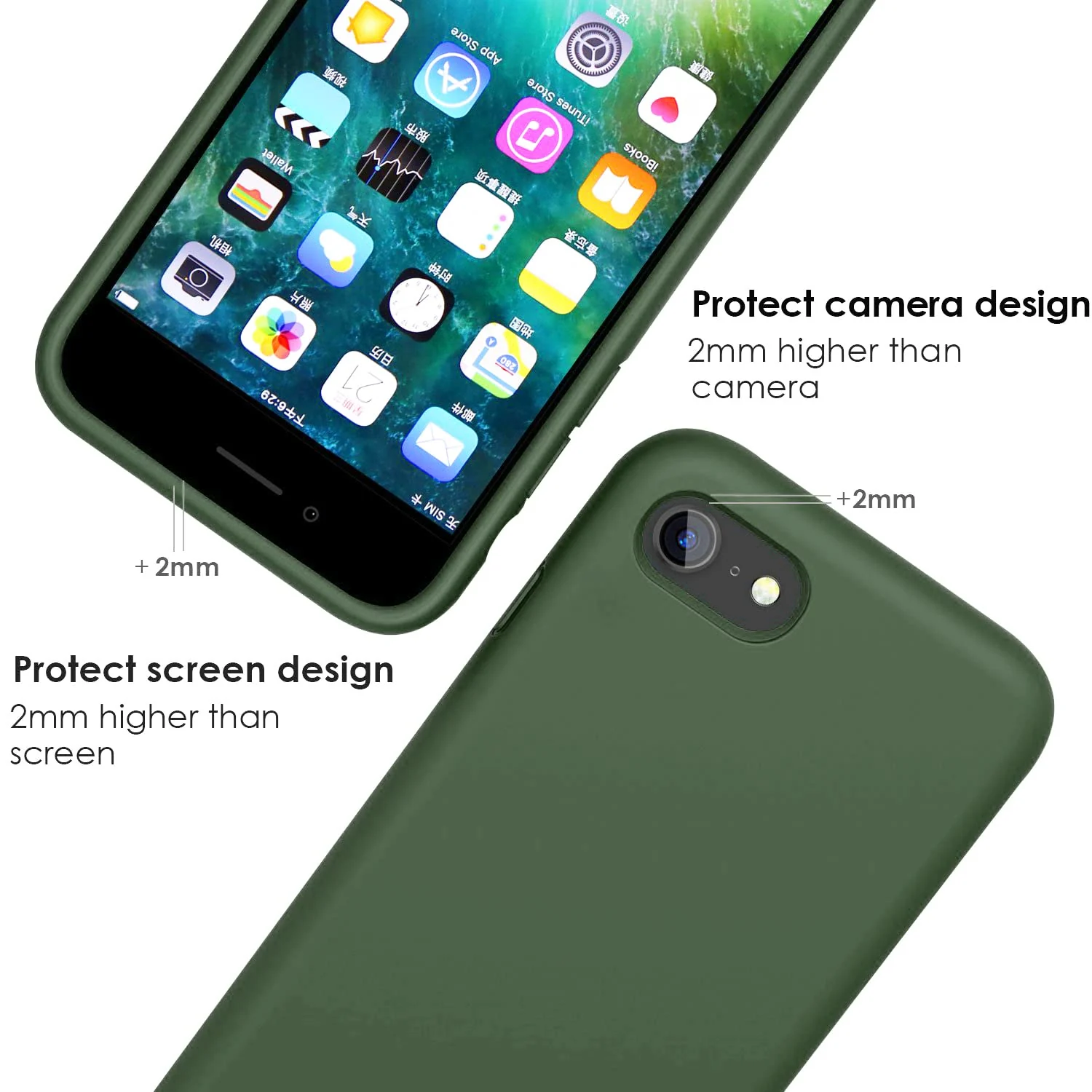 DL3 Mobilak Liquid Silicone Protective Case with Soft Microfiber Lining for iPhone SE 2022, SE 2020, iPhone 7, iPhone 8 - Clover