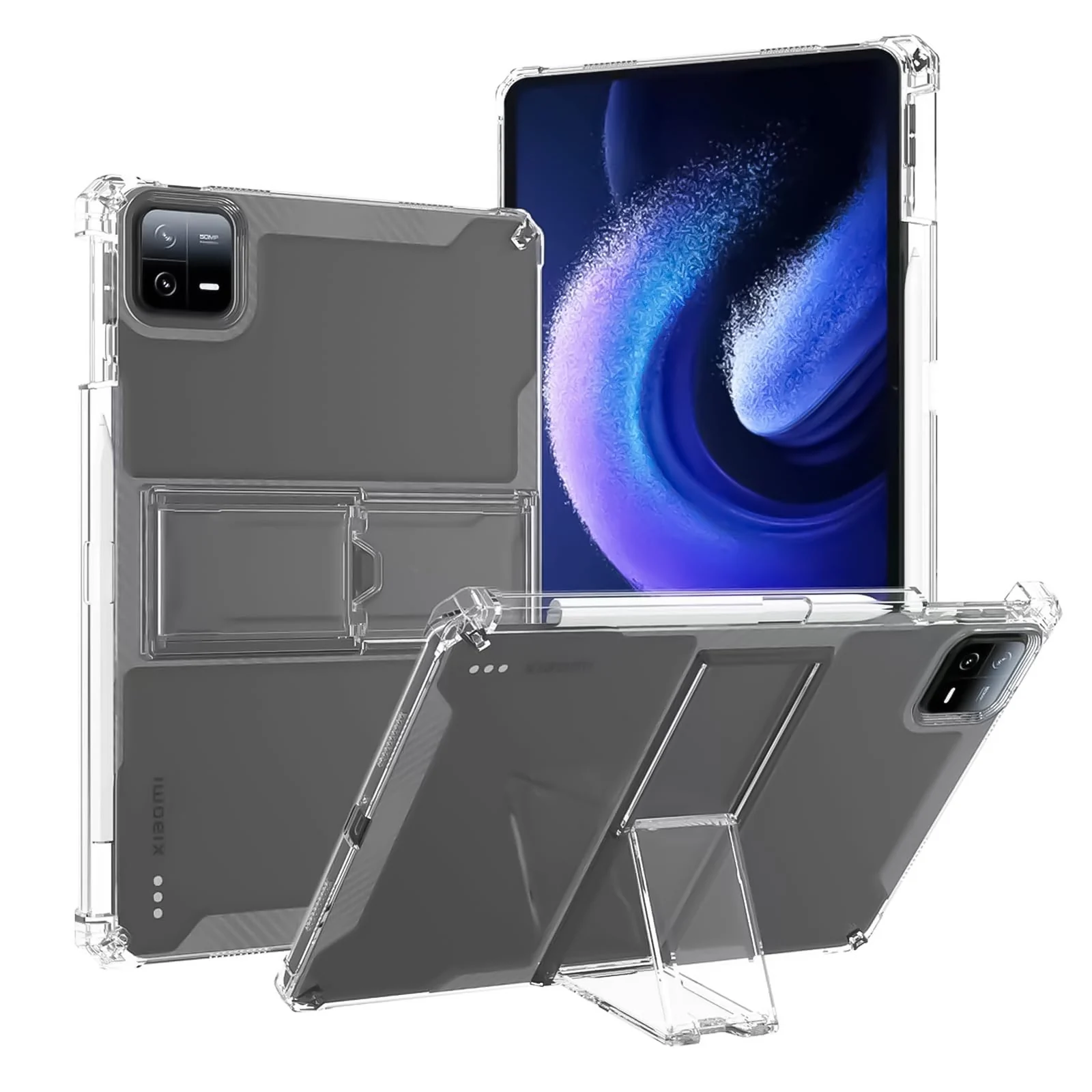 DL3 Mobilak Transparent Stand Case for Xiaomi Mi Pad 6/6 Pro (11-Inch, 2023 Model, 6th Generation) Case Shockproof, Slim Lightweight Anti-Yellowing Bumper, Kickstand Cover, with Pencil Holder - Clear