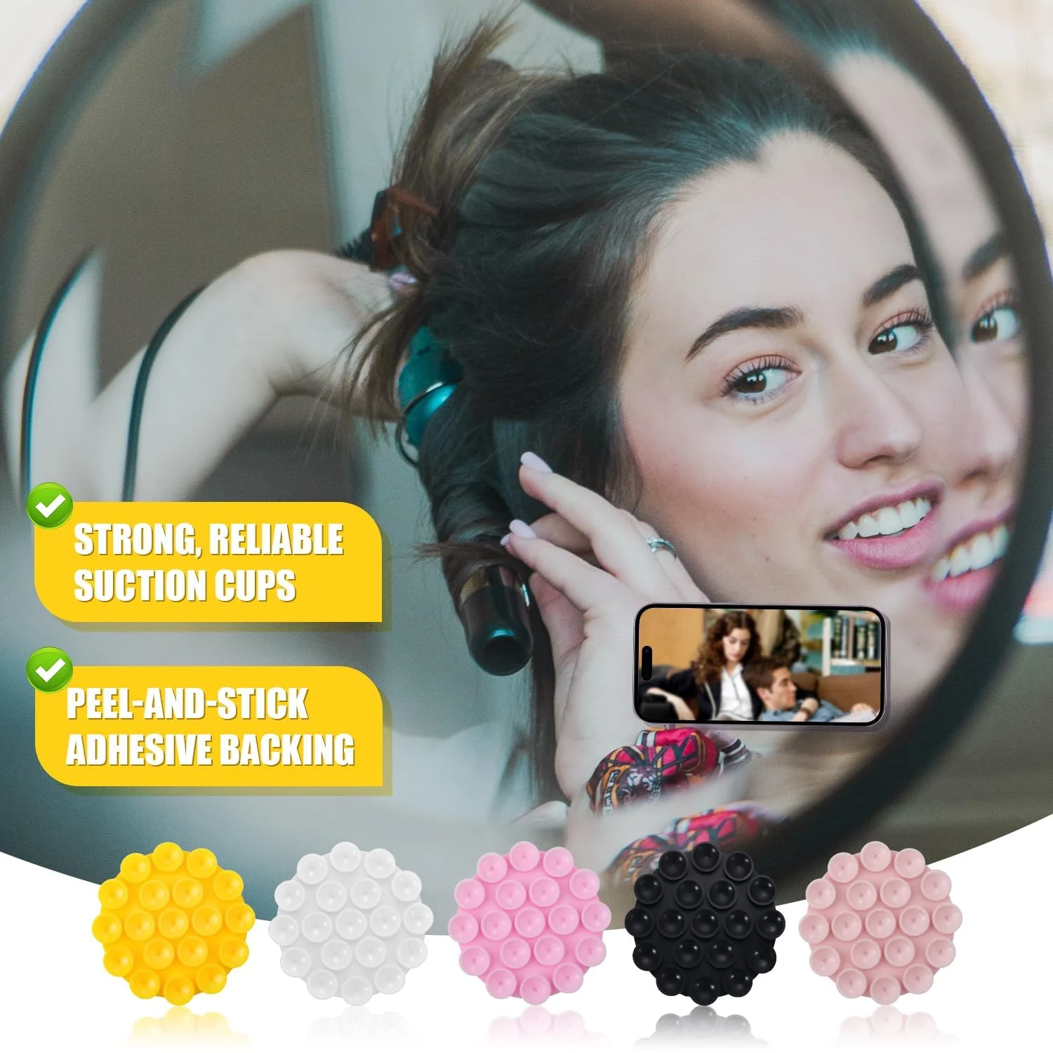 DL3 Mobilak Silicone Suction Cup Phone Mount for iPhone and Android, Double-sided suction design, Hands-free phone support, Strong suction grip - Orange