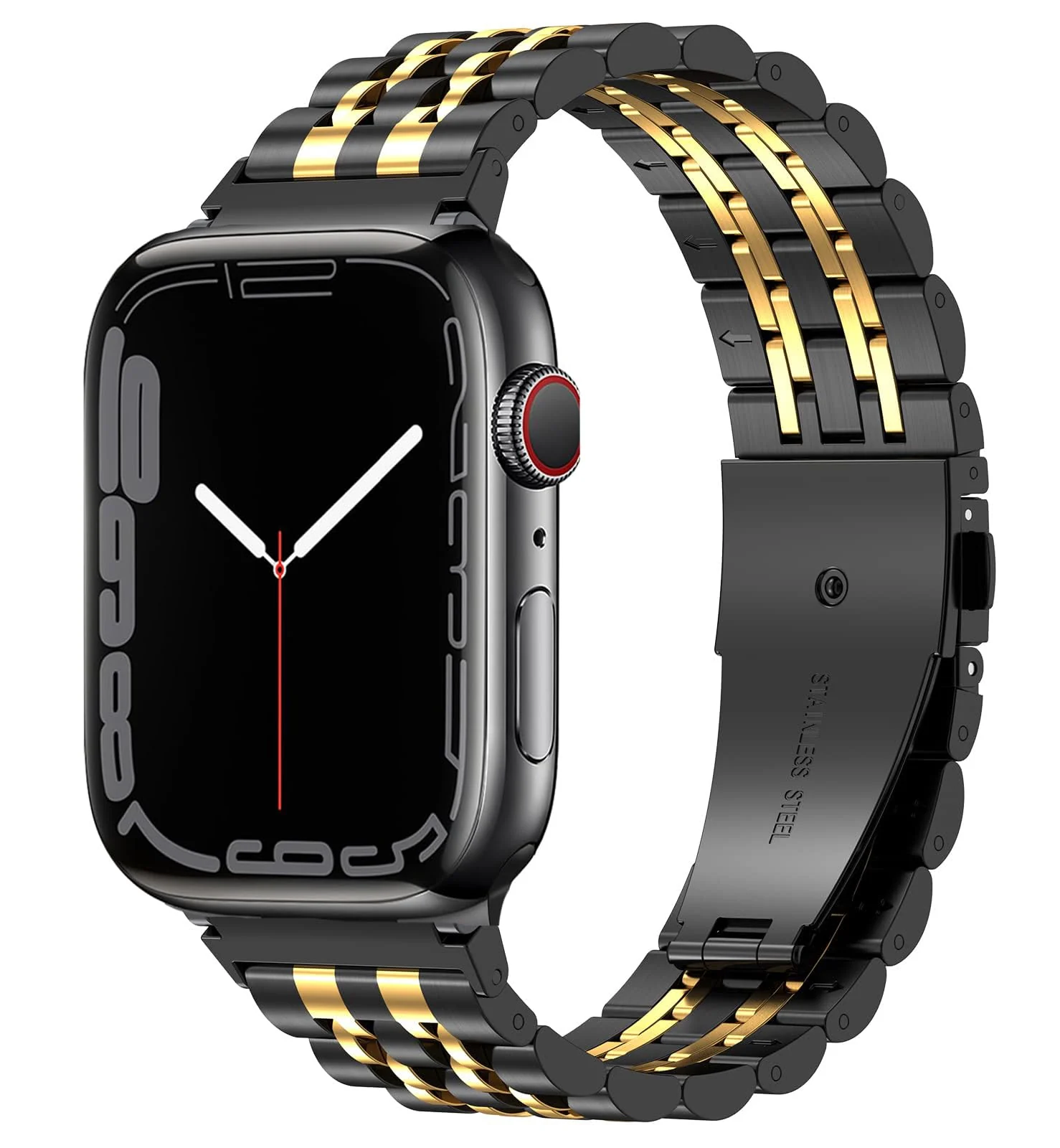 DL3 MOBILAK Band For Apple Watch Ultra Band 49mm 45mm 44mm 42mm 41mm 40mm 38mm, Metal Stainless Steel Strap for Apple Watch Series 8 Ultra 7 6 5 4 3 2 1 Se (42MM/44MM/45MM/49MM) - Black & Gold