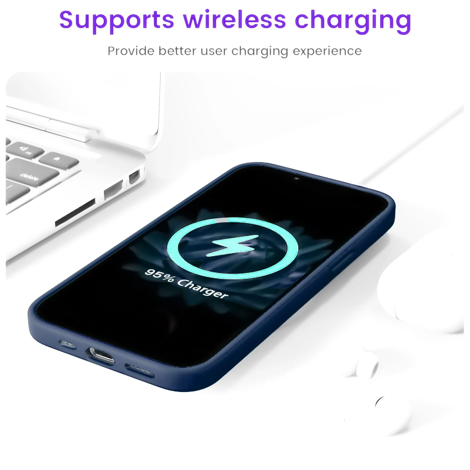 DL3 Mobilak Liquid Silicone Case for iPhone 15 Plus / iPhone 14 Plus, Supports wireless charging, Shock-absorbing protection, Scratch-resistant surface - Blue 2