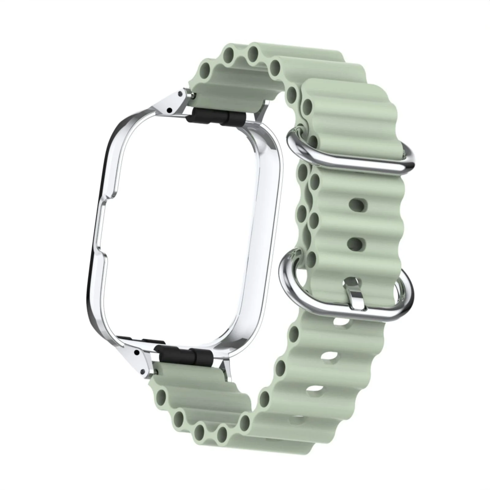DL3 Mobilak Ocean Strap Compatible with Xiaomi Redmi Watch 3, Adjustable Silicone Strap with Metal Buckle, Band With Frame Metal Women Men Replacement Strap - Mint Green