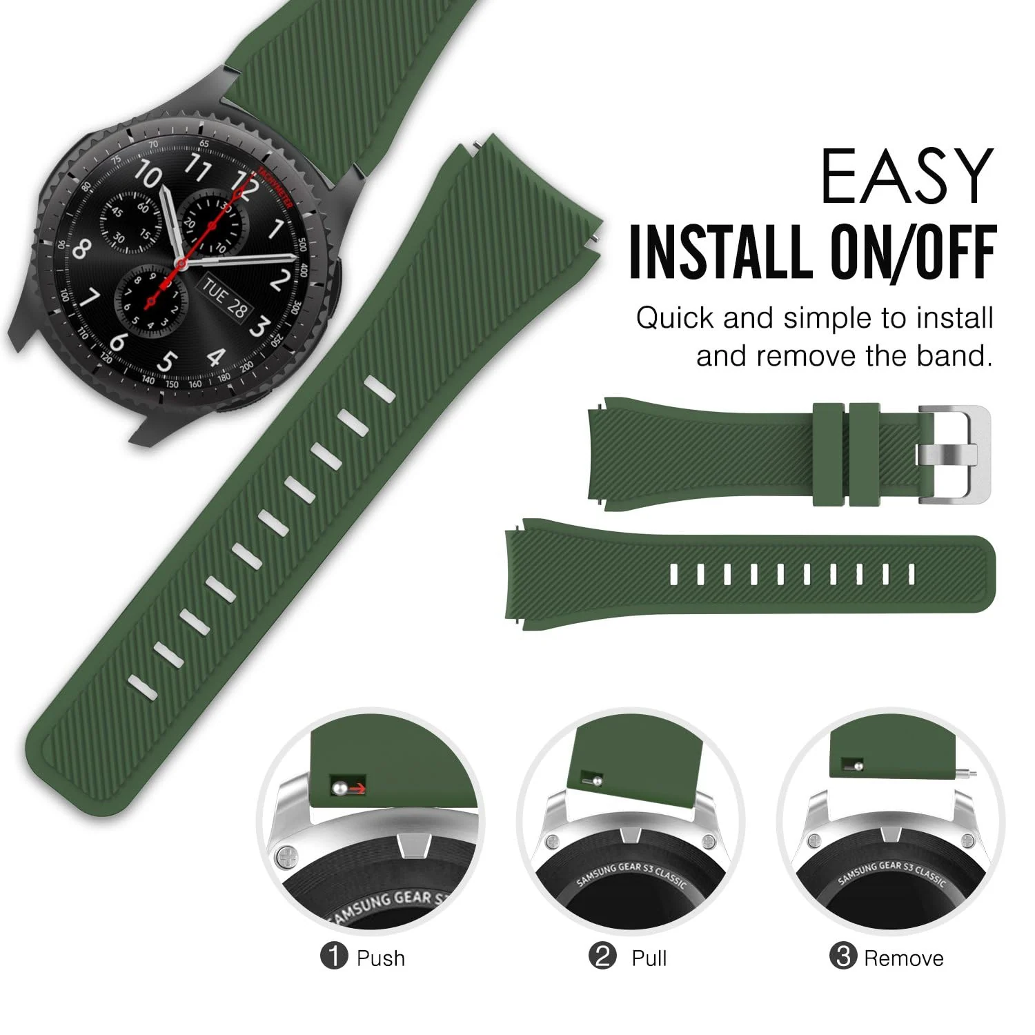 DL3 Mobilak Silicone Sport Band 22MM Xiaomi Redmi Watch 5 Active/5 Lite/Samsung Galaxy Watch 46mm/Watch 3 45mm/Gear S3/Huawei watch (GT6 GT5 GT4 GT3 GT2 GT 46MM)/GT2E/GT5 Pro/GT 6 Pro/Amazfit GTR 3/4 - Army Green