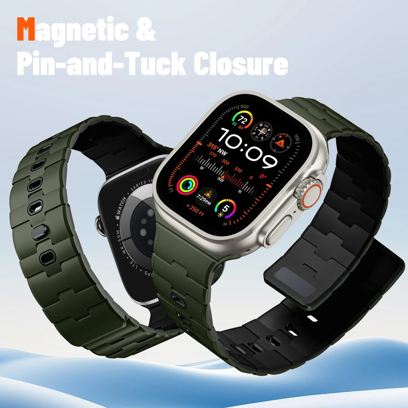 DL3 MOBILAK Adjustable Silicone Sports Watch Strap for 49MM - A-Green/Black