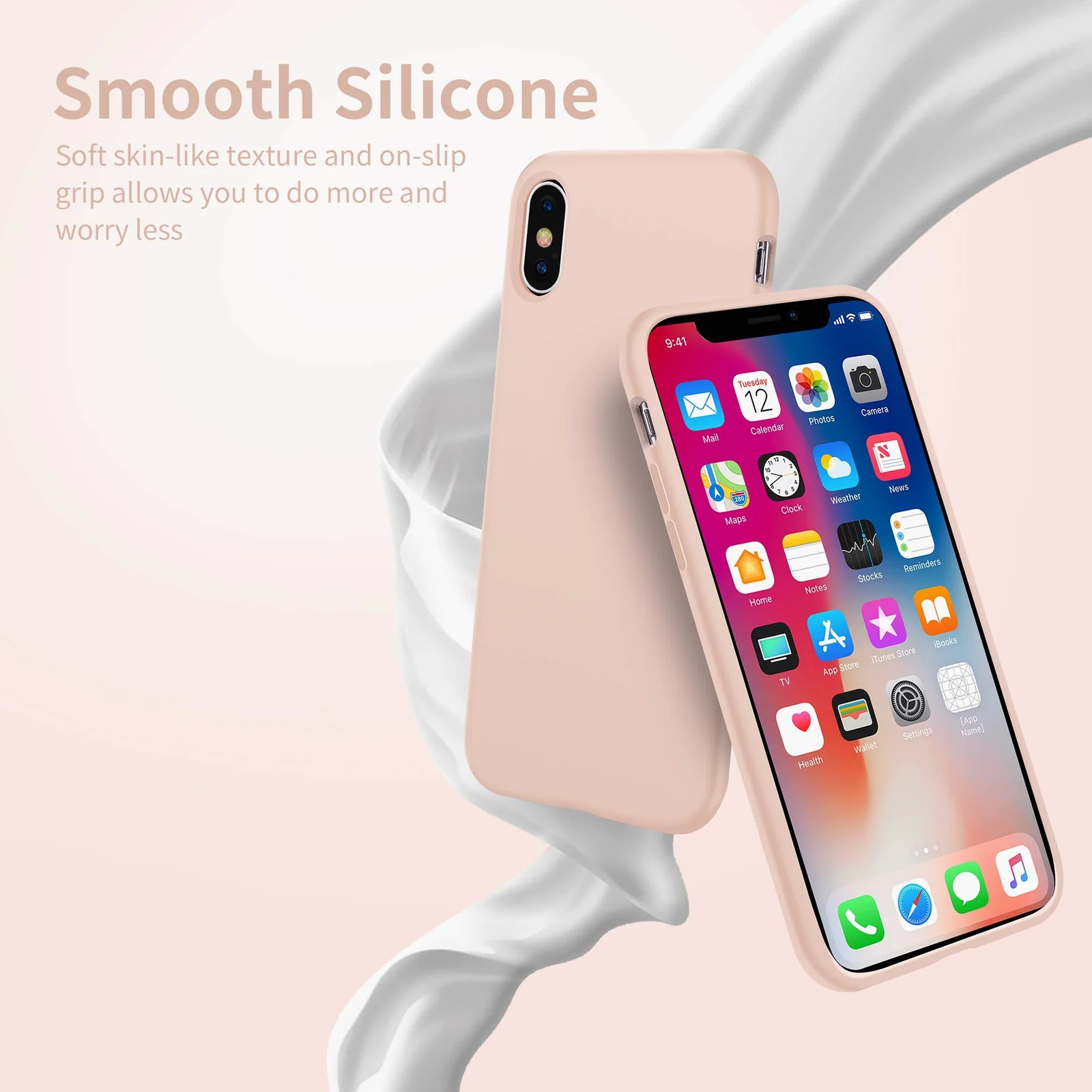 DL3 Mobilak Compatible with iPhone X/iPhone XS Case, Liquid Silicone Case, Full Body Protective Cover, Shockproof, Slim Phone Case, Anti-Scratch Soft Microfiber Lining - Pink Sand