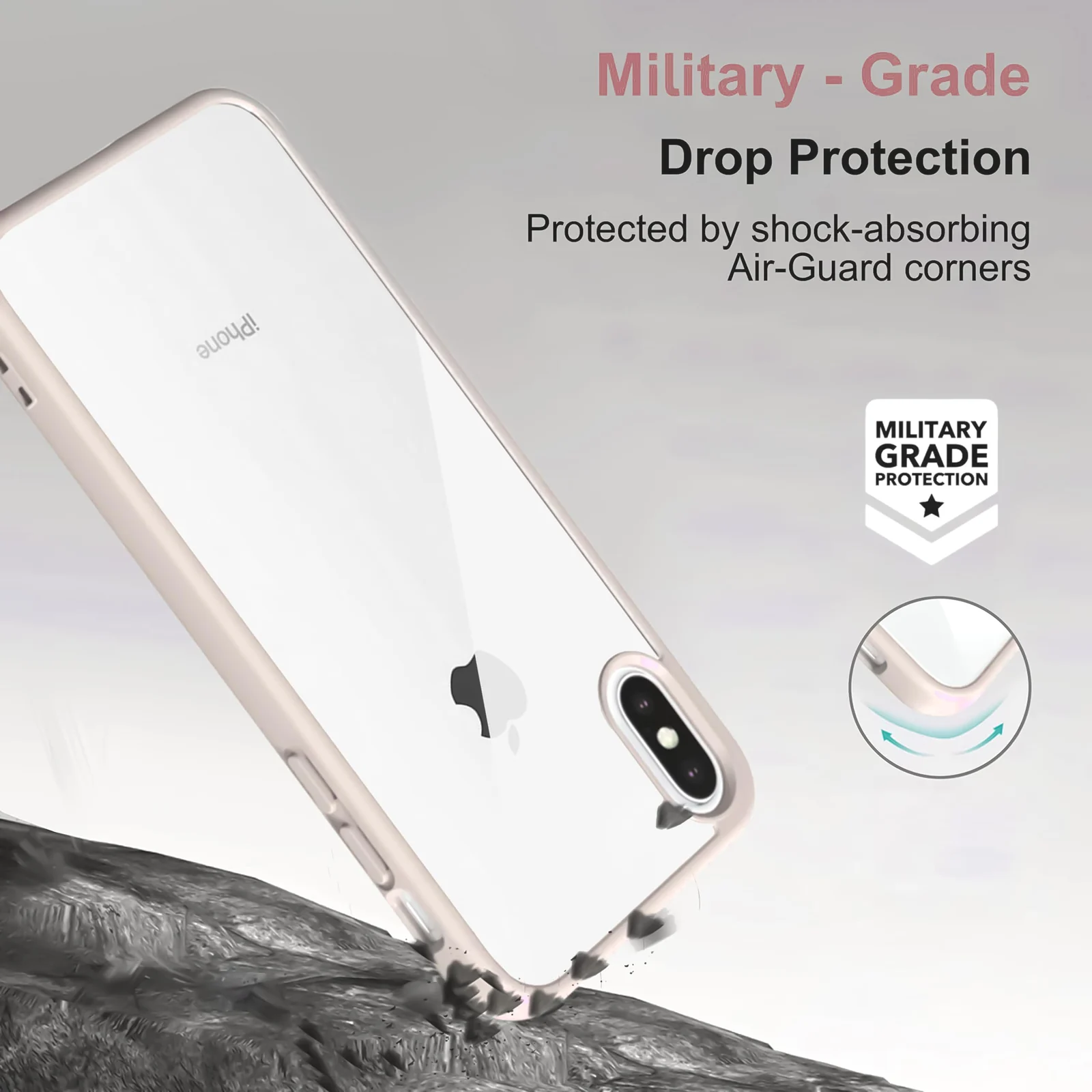 DL3 Mobilak Clear PC and TPU Protective Case for iPhone X / iPhone XS with Camera Protection and Shockproof Design - Pink Sand