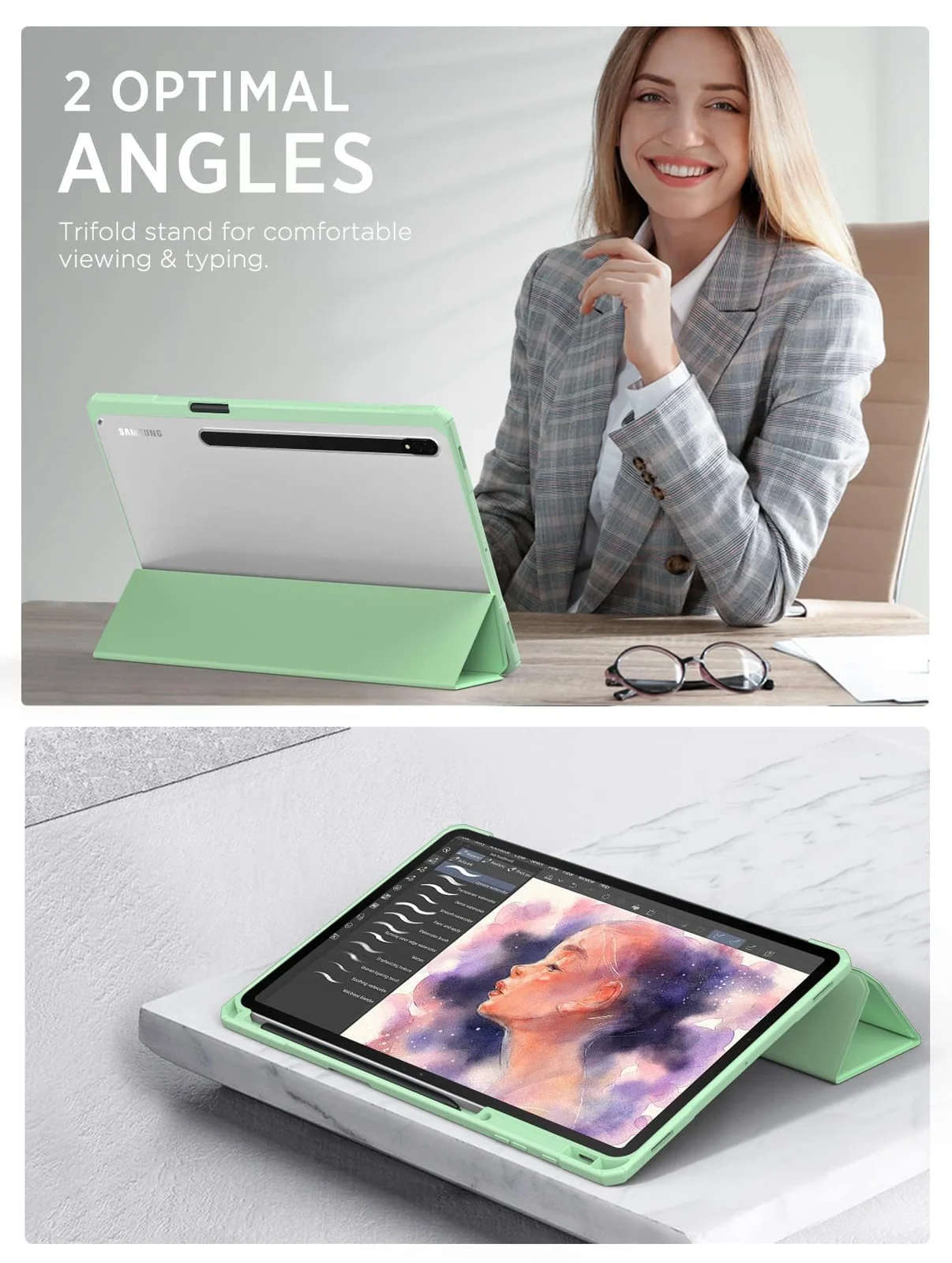 DL3 Mobilak Hybrid Slim Case for Samsung Galaxy Tab S8/Tab S7 11 Inch (Model SM-X700/X706/T870/T875/T878) with S Pen Holder, Cover with Clear Transparent Back Shell, Auto Wake/Sleep - Mint Green
