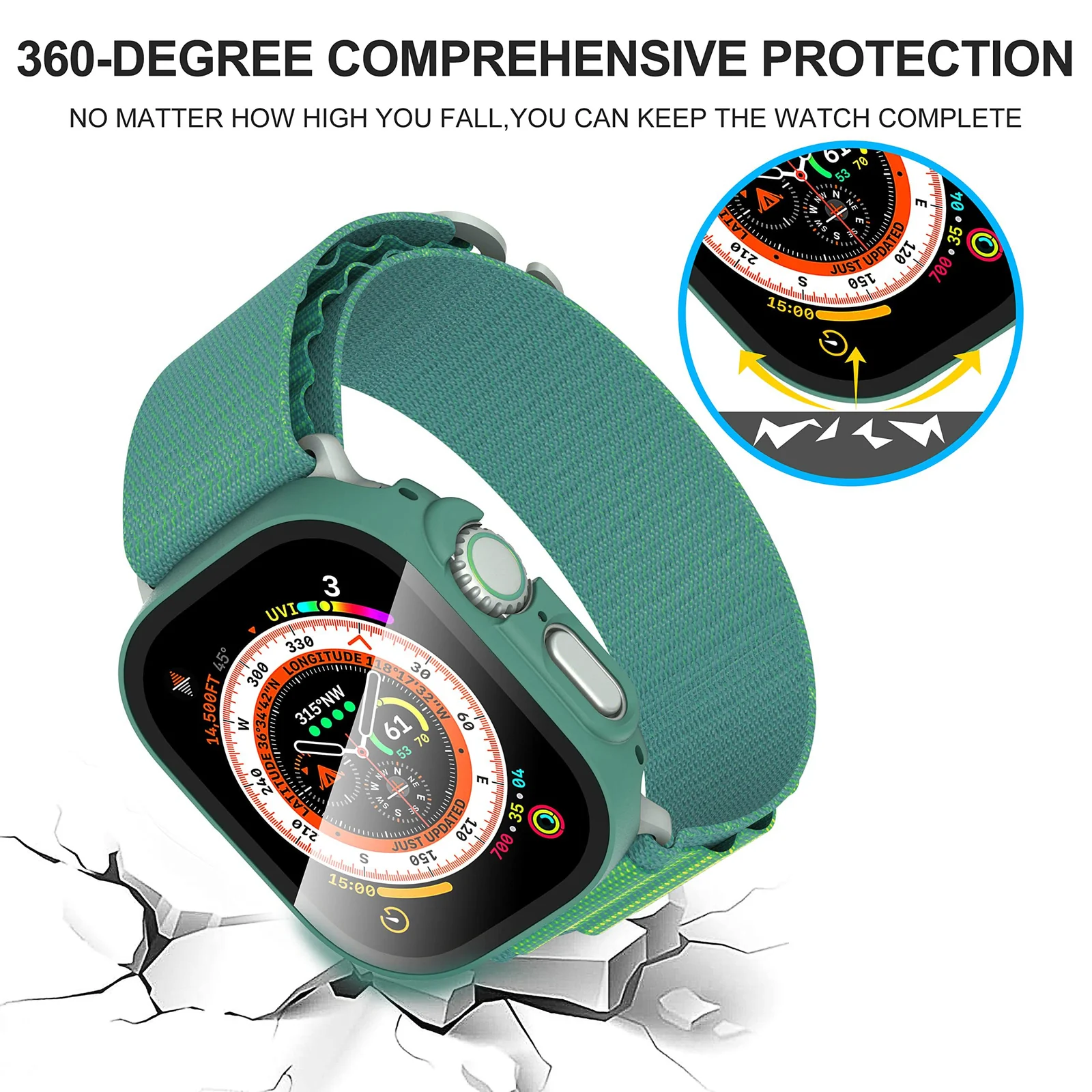DL3 Mobilak Hard Case Designed for Apple Watch Ultra 2 (2023) / Ultra 1 49mm, Built-in 9H [HD Clear] Tempered Glass Screen Protector, [Full Protection] Slim Cover for iWatch 49mm - Green