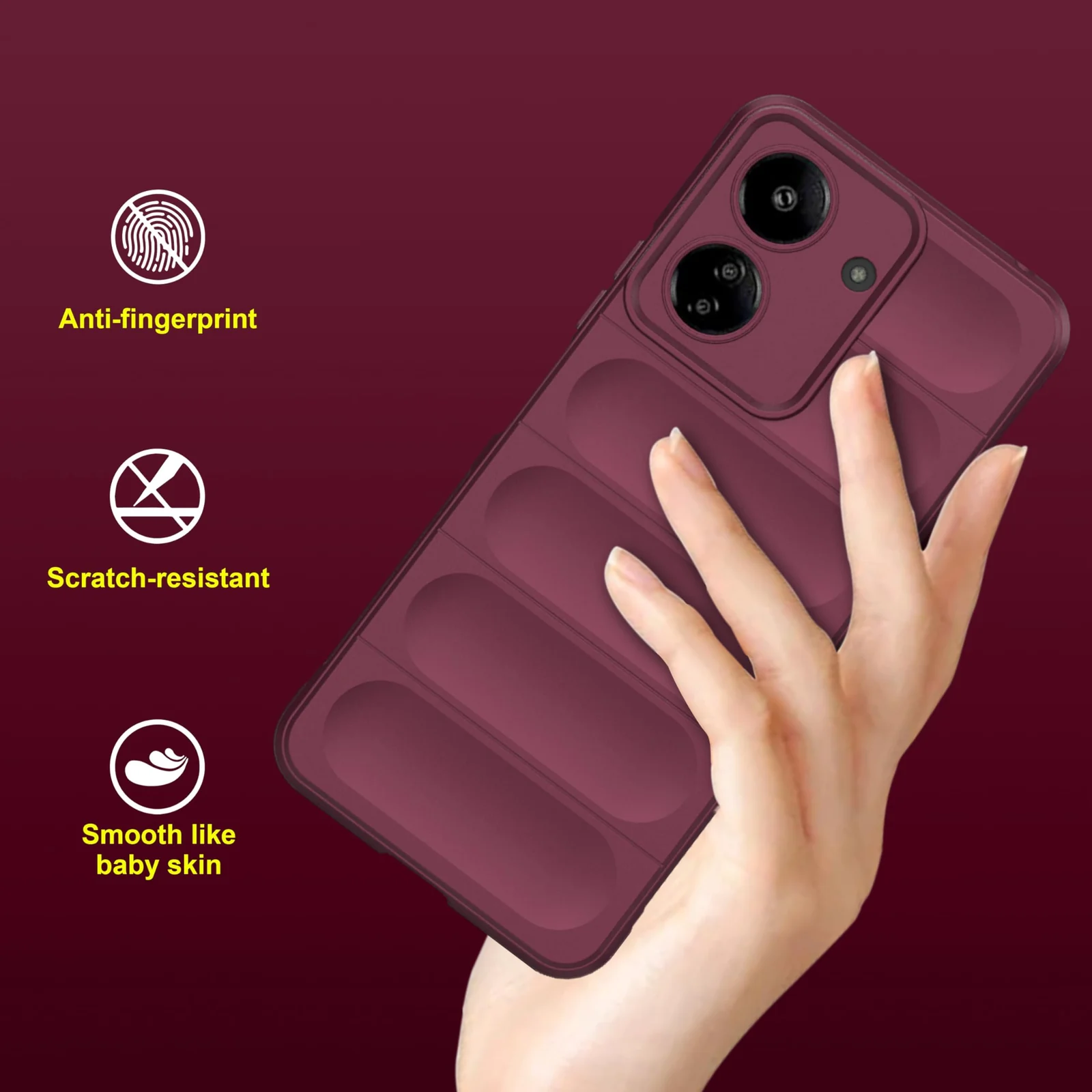 DL3 Mobilak Silicone Case for Xiaomi Redmi 13C 4G Heavy Duty Protective [Slim Fit] Shockproof Soft Flexible Protective Design Shock-Absorption TPU Cover With Camera Protection - Wine Red