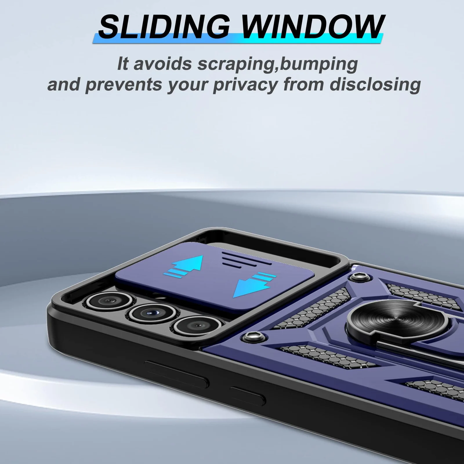 DL3 Mobilak Military-Grade Protective Case with Sliding Camera Cover, Metal Ring Kickstand and Magnetic Car-Mount Support for vivo V27e / vivo S16e - Blue