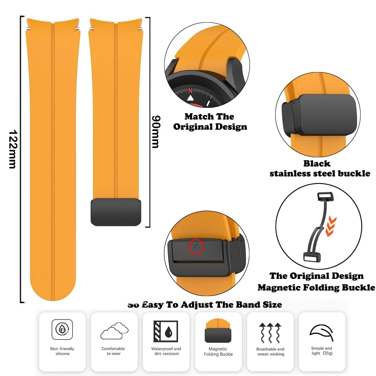 DL3 Mobilak Strap Compatible with Samsung Galaxy Watch 7 FE 6 5 4 Strap 40mm 44mm/Watch 6 Classic 43mm 47mm/5 Pro 45mm/4 Classic 42mm 46mm, No Gap Magnetic Clasp Silicone Band - Yellow