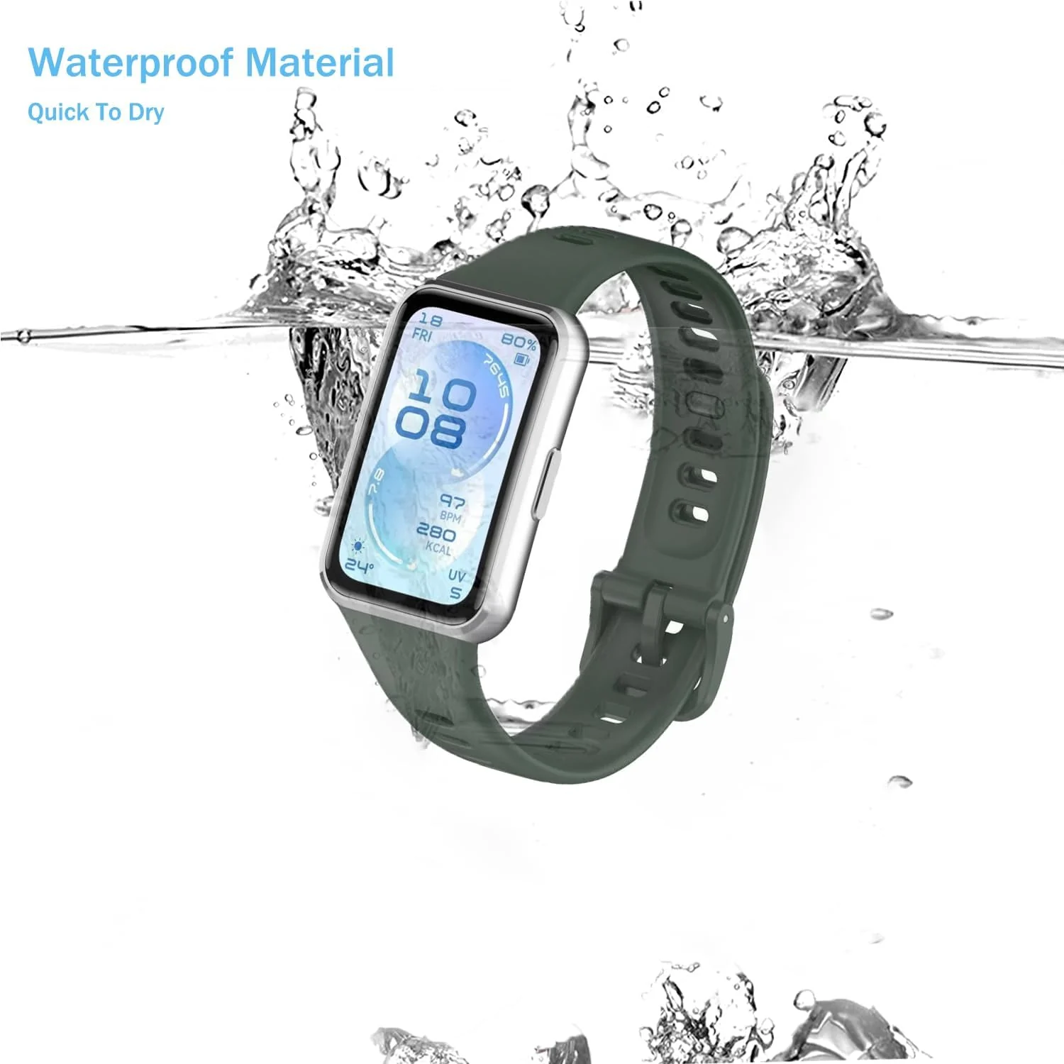 DL3 Mobilak Silicone Bracelet for Huawei Band 11/Band 11 Pro Strap, Soft Silicone Sport Band, Soft Breathable, for Huawei Band11/11 Pro Adjustable Replacement Strap - Green