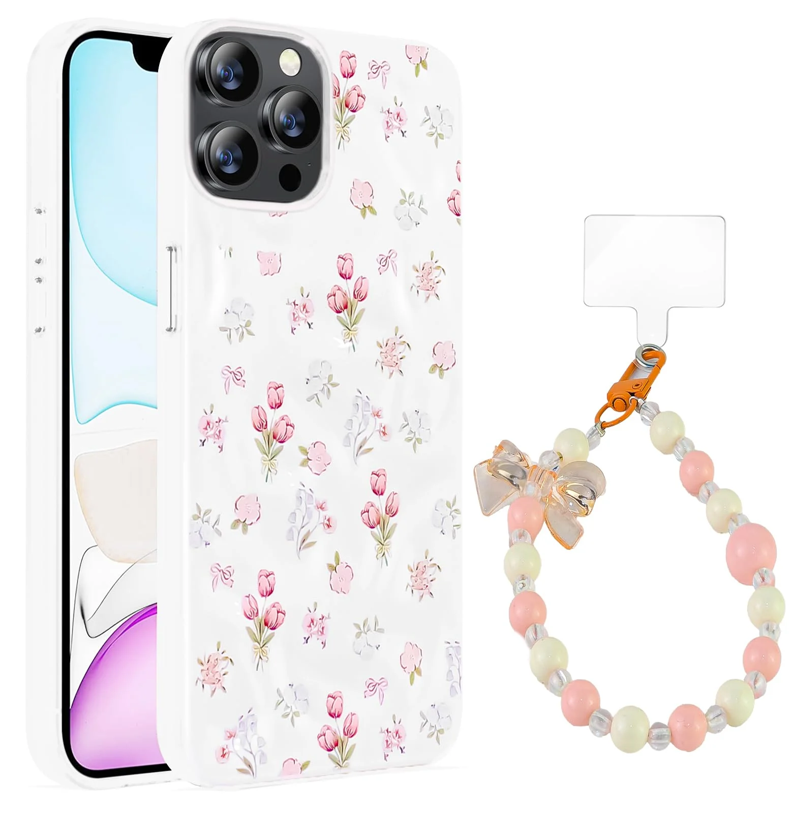 Dl3 Mobilak Case Compatible with iPhone 12 Pro Max, Cute Printed Soft TPU Phone Cover with Beaded Wrist Strap, Shockproof Camera Protection, Slim Protective Case for Women & Girls - Style 1