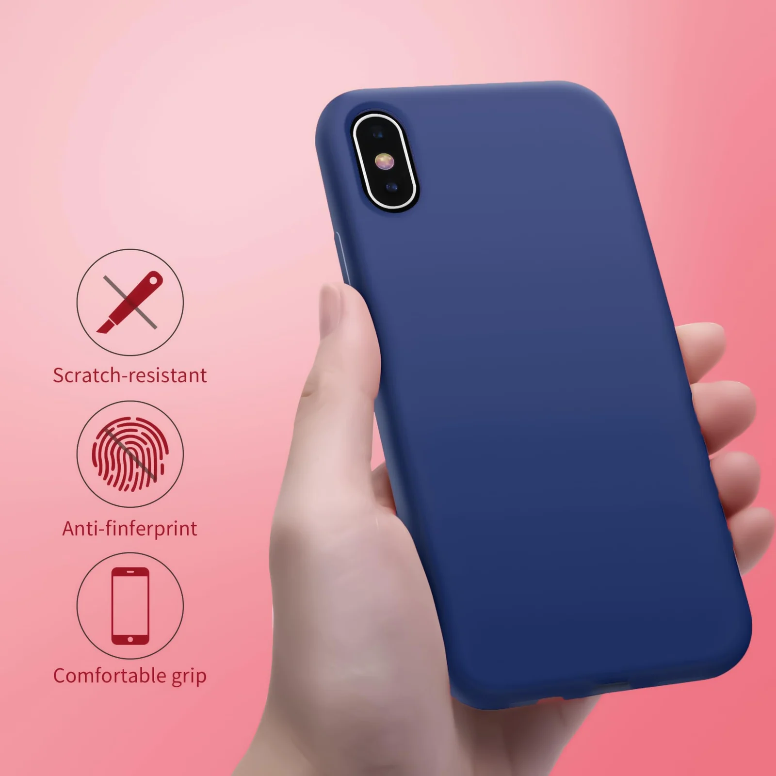 DL3 Mobilak Liquid Silicone Case for iPhone X / iPhone XS, Shock-absorbing protection, Scratch-resistant surface, Soft microfiber lining - A.Royal Blue