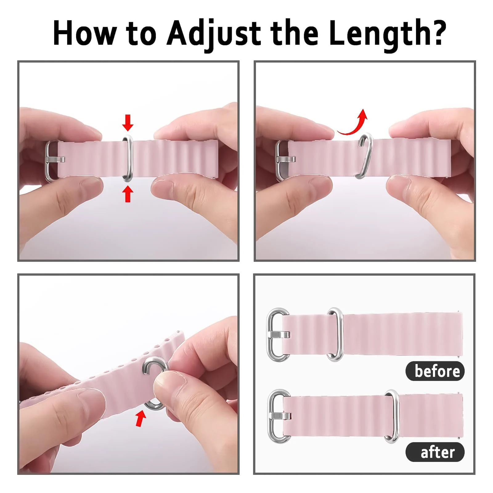 DL3 Mobilak 20mm Ocean Band for Samsung Galaxy Watch 7/6/5/4/FE Band 40mm 44mm/Galaxy Watch 6/4 Classic Bands 47mm 43mm 46mm 42mm/Watch 5 pro 45mm/3 41mm/Active 2, Adjustable Soft Silicone Sport Loop Ocean Strap - Pink