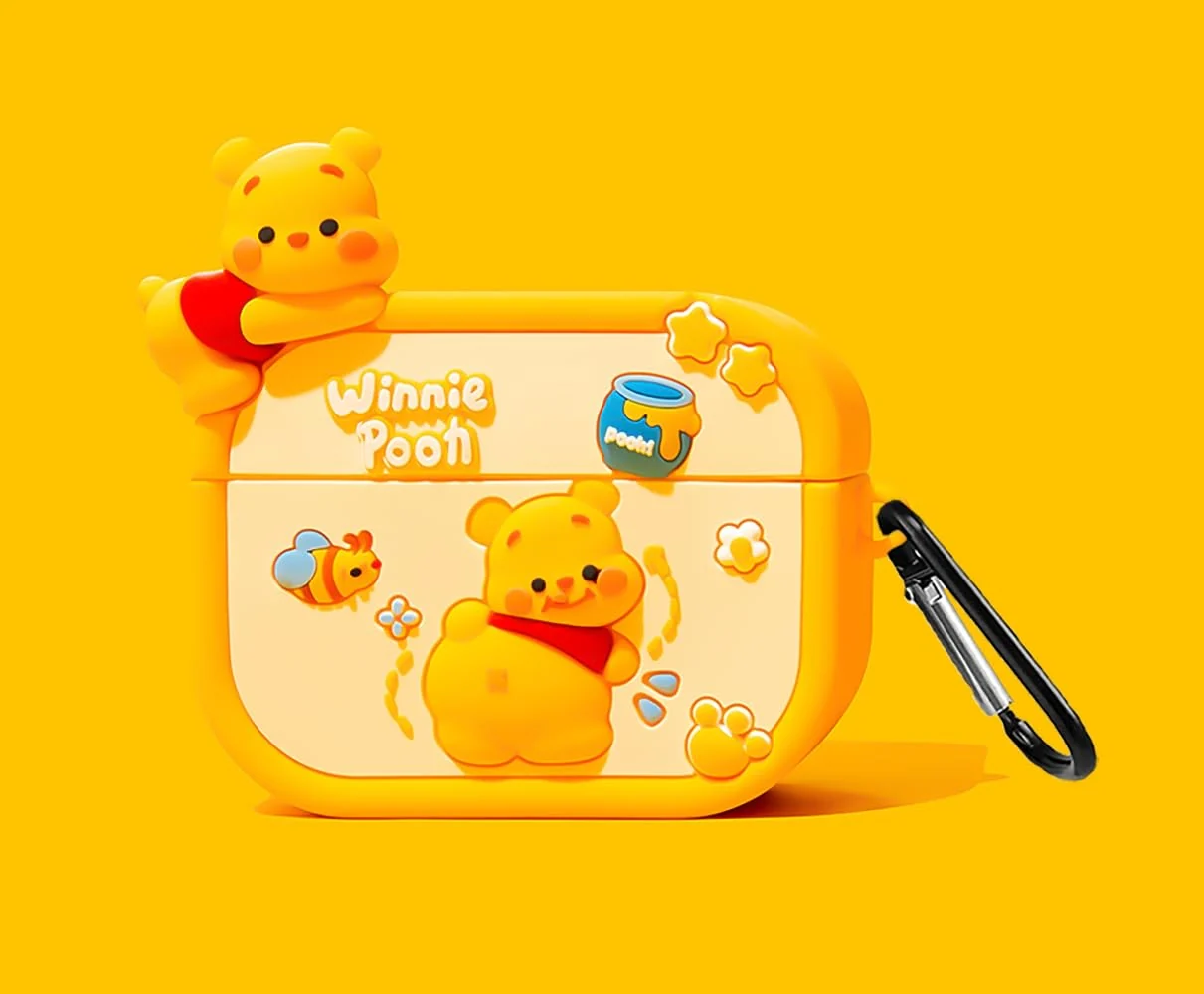 DL3 Mobilak Case Compatible with AirPods Pro Soft Silicone Shockproof Cover Compatible with AirPods Pro, New 3D Cute Cartoon Creative Fun Case Skin with Keychain Design - Winnie Pooh