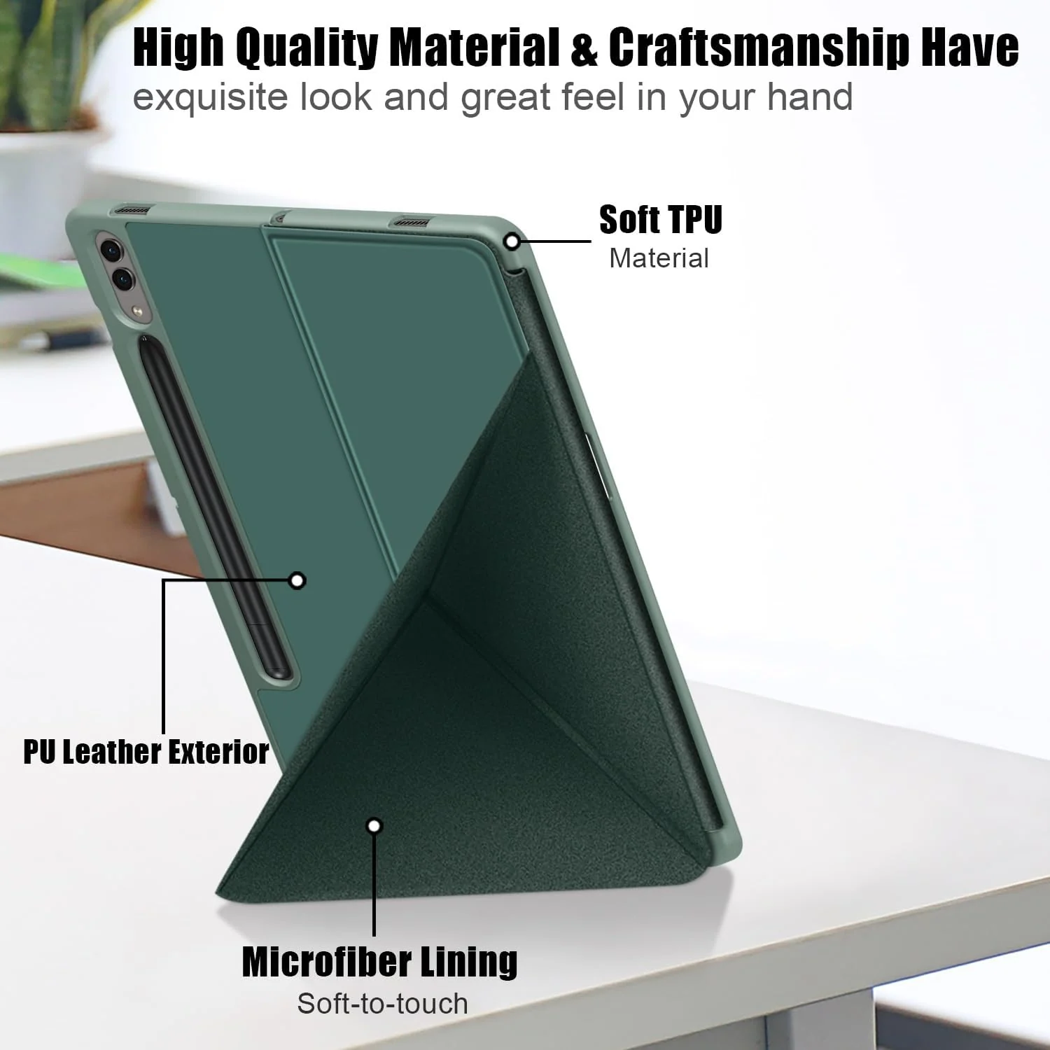 DL3 Mobilak For Samsung Galaxy Tab S8+ Plus 2022 / S7 FE 2021 / S7+ Plus 2020 12.4-Inch Case, Smart Stand, Pencil Holder, Shockproof Slim Lightweight Leather Cover, Modern Abstract Design - Green