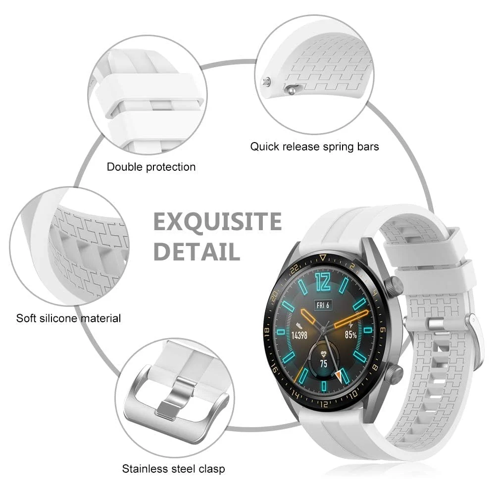 DL3 Mobilak Silicone Band 20MM For Samsung Gear Sport/Watch 6/5/4 40mm 44mm/Watch 6 Classic 43mm 47mm/ 5 Pro 45mm/S2 classic/Active 2 40mm 44mm/Amazfit GTS/2/2e/GTS3/3 Pro/GTS4/2 Mini - White