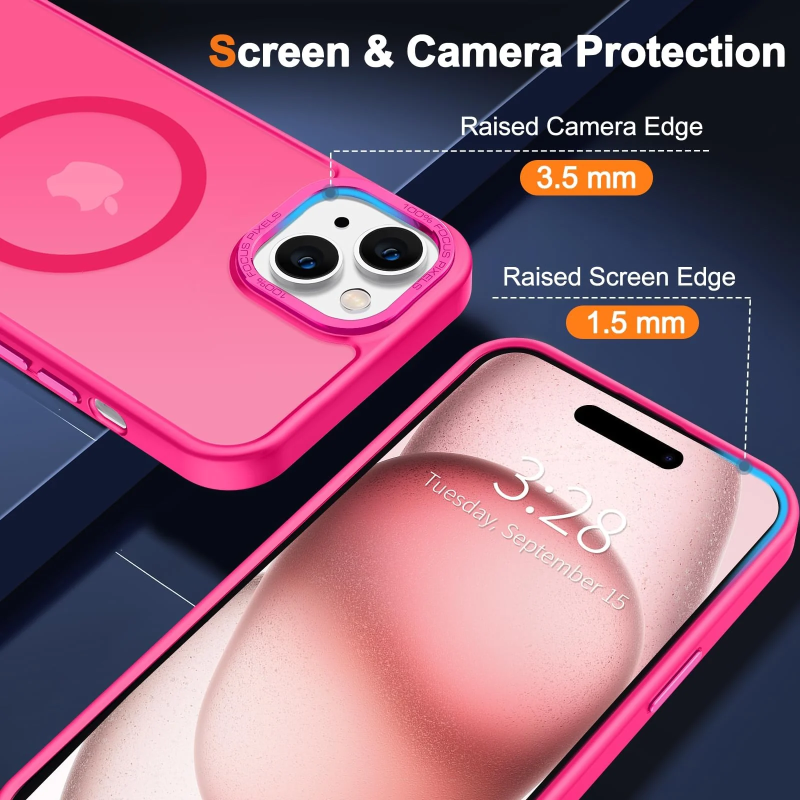 DL3 Mobilak Case for iPhone 15 (6.1 Inch) Magnetic Translucent Matte Phone Cases [Compatible with MagSafe] Thin Slim Fit Shockproof Bumper Hard Protective Cover for Women Men Girls - Hot Pink