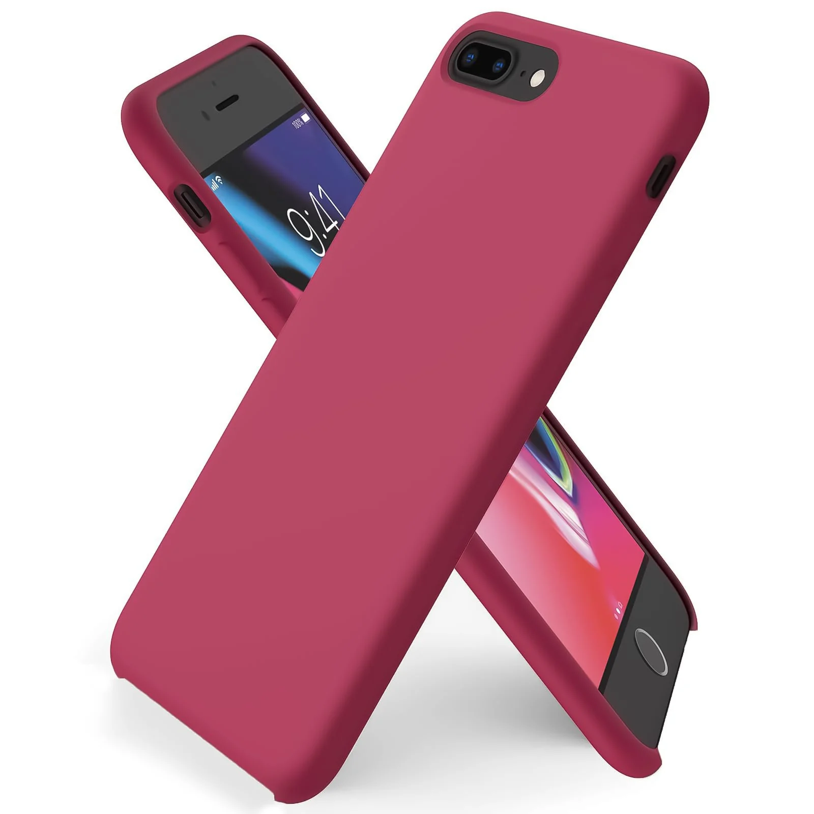 DL3 Mobilak Liquid Silicone Protective Case for iPhone 7 Plus / iPhone 8 Plus with Camera Protection and Microfiber Lining - Rose Red
