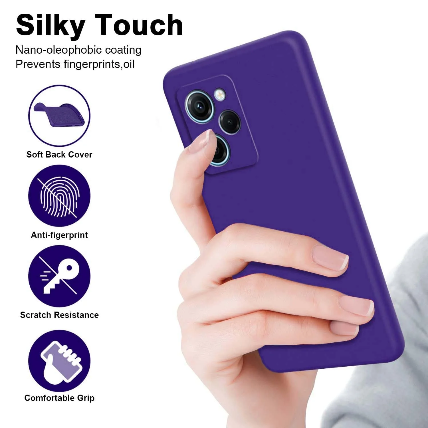 DL3 Mobilak Soft Silicone Protective Case for POCO X5 Pro 5G with Microfiber Lining and Shockproof Design - Purple