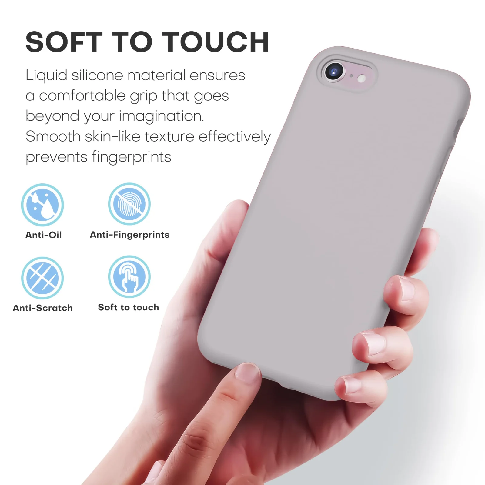 DL3 Mobilak Liquid Silicone Protective Case for iPhone SE 2022, SE 2020, iPhone 7, iPhone 8 with Camera Protection and Microfiber Lining - A Stone