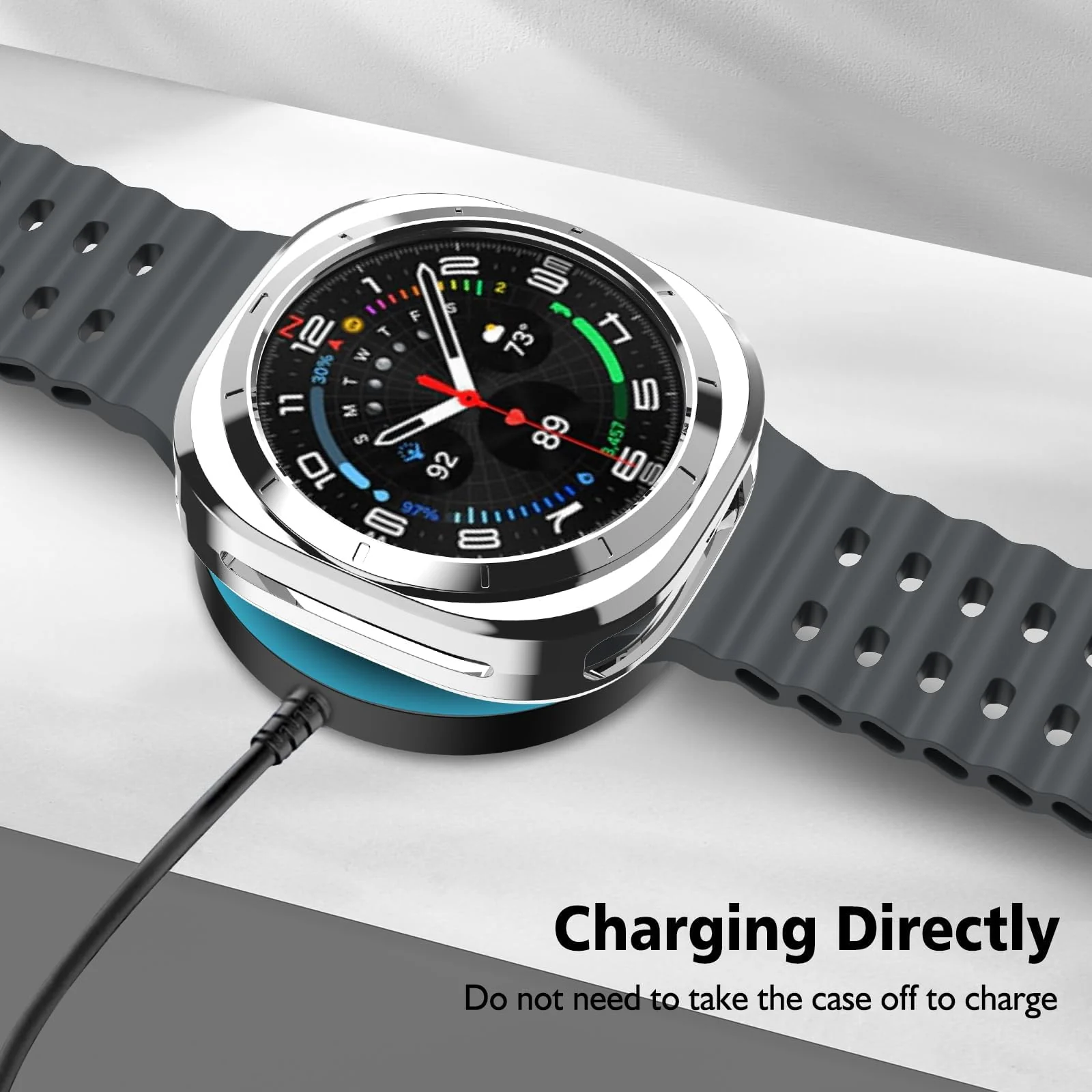 DL3 Mobilak Case Compatible with Samsung Galaxy Watch Ultra 2025/Galaxy Watch 7 Ultra 2024 47mm, Premium Soft TPU Slim Plated Protective Bumper Shell Cover Without Screen Protector - Silver