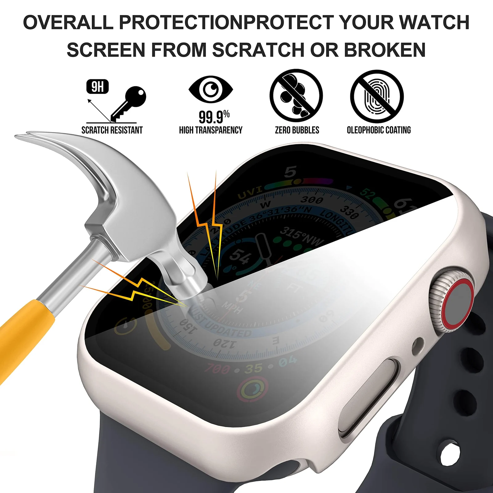 DL3 Mobilak Privacy Case for Apple Watch Series 9/8/7 45mm Screen Protector, Anti-Spy Tempered Glass Film Apple Watch Cover Hard PC Case Bumper for iWatch 45 mm Series 9 8 7 - Starlight