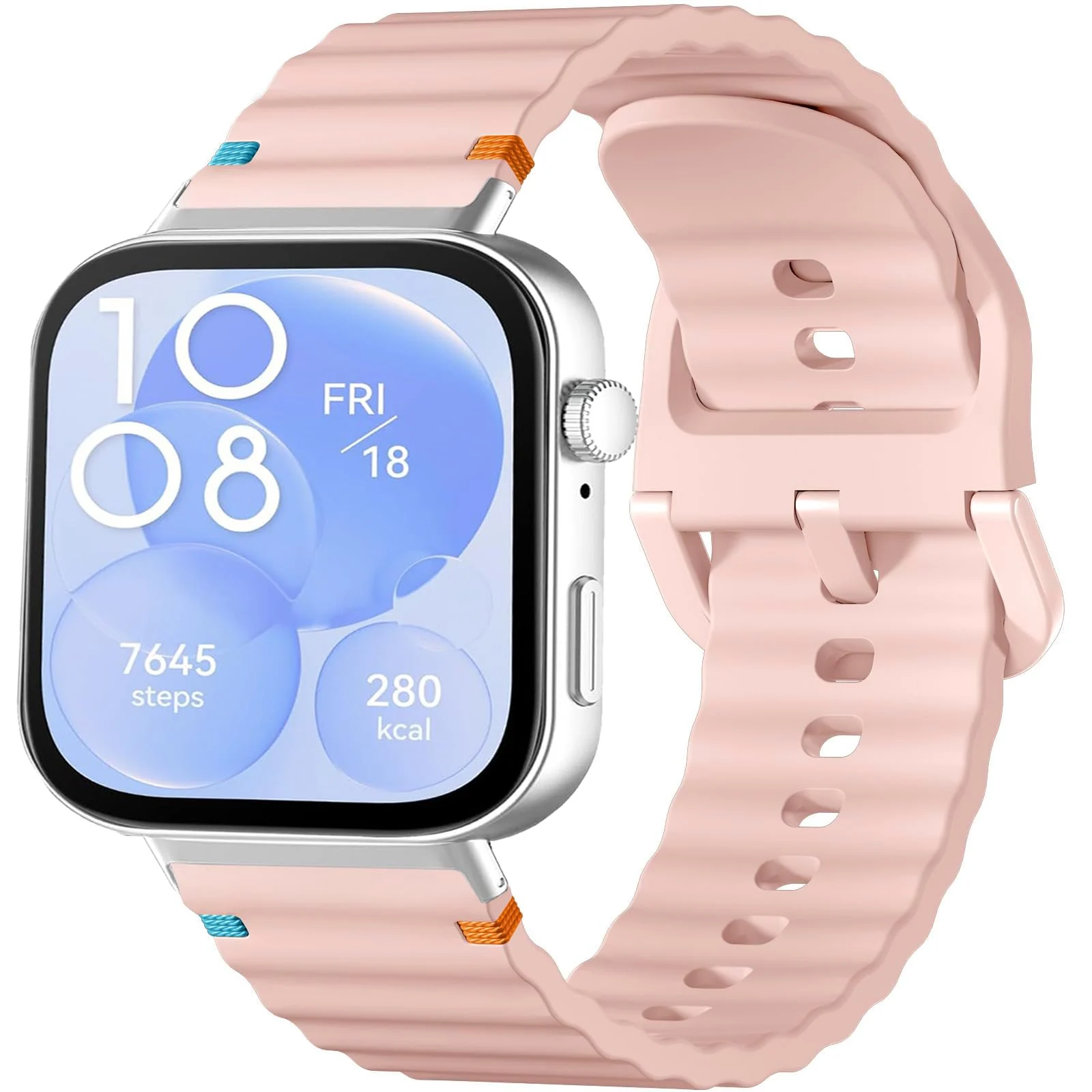 DL3 Mobilak Silicone Wave Stitching Wristband for Huawei Watch Fit 3/Watch Fit 4 Pro/Fit 4 Strap, Watchbands Breathable Sport Bands Armband Quick Release Strap Adjustable Bracelet - Pink