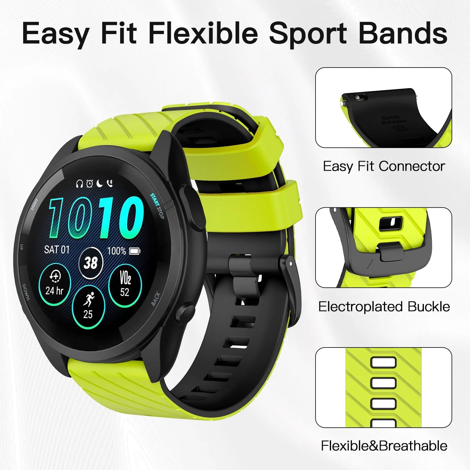 DL3 Mobilak Silicone Sport Band 22MM Strap For Xiaomi Redmi Watch 5 Active/5 Lite/Samsung Galaxy Watch 3 45mm/Watch 46mm/Gear S3/Huawei watch GT5 GT4 GT3 GT2 GT 46MM/GT2E/GT3 Pro/GT 5 Pro - Lime/black