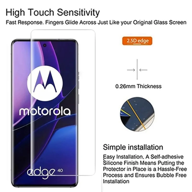 DL3 Mobilak motorola edge 40 Screen Protector [Liquid UV Tempered Glass] Full Screen adhesive [Sensitive Touch][Fingerprint Sensor Compatible] HD - Clear