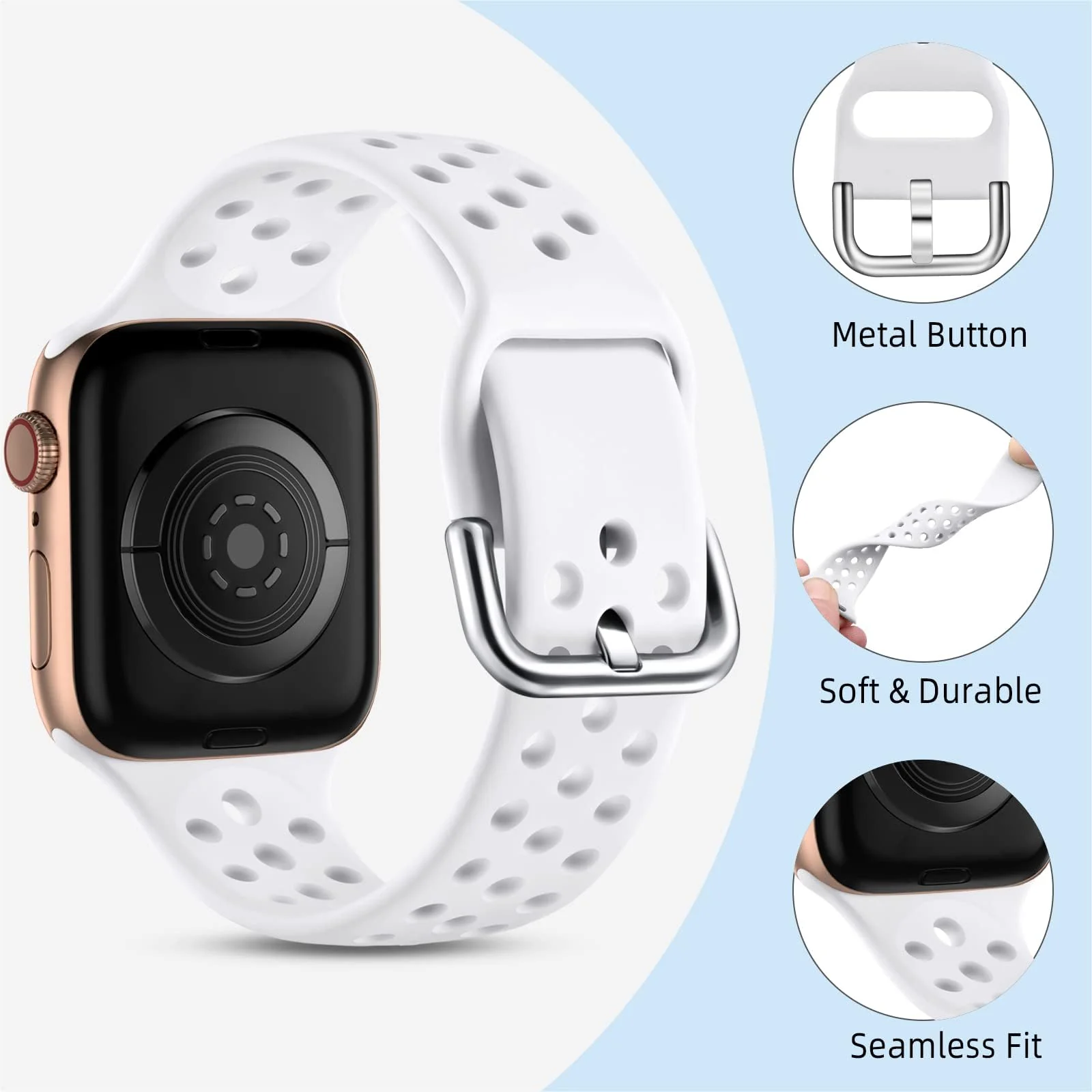 DL3 Mobilak Silicone Sport Band 20MM Strap For Samsung Galaxy Watch 7 6 5 4 40mm 44mm/5 Pro 45mm/S2 classic/active 2 40mm 44mm/Amazfi GTS 2/2e/GTS 3/3 Pro/GTS 4/GTS 2 Mini/3 Mini/4 Mini/Bip3/Bip 3 Pro - White