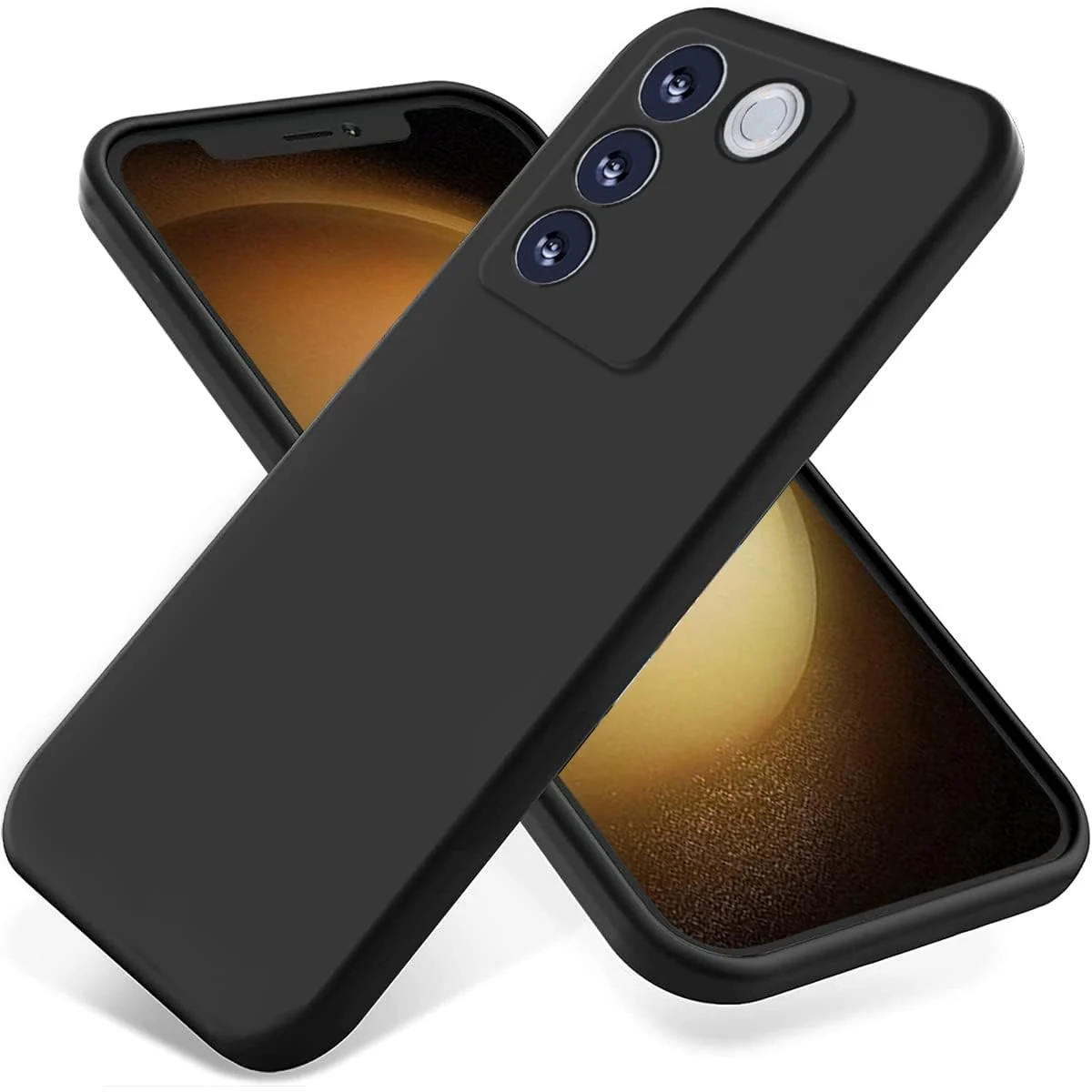 DL3 Mobilak Liquid Silicone Protective Case for vivo V27e / vivo S16e with Microfiber Lining and Shockproof Design - Black