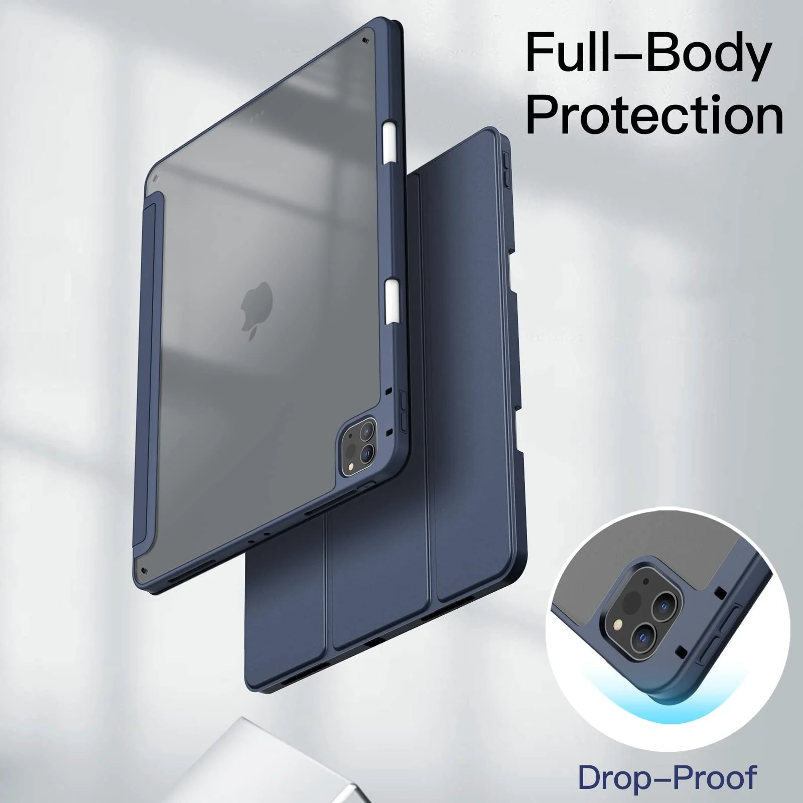 DL3 Mobilak for iPad Pro 12.9 Case 6th/5th/4th/3rd Generation 2022/2021/2020/2018, Clear Shockproof Back Cover Built-in Pencil Holder, Auto Sleep/Wake - Dark Blue