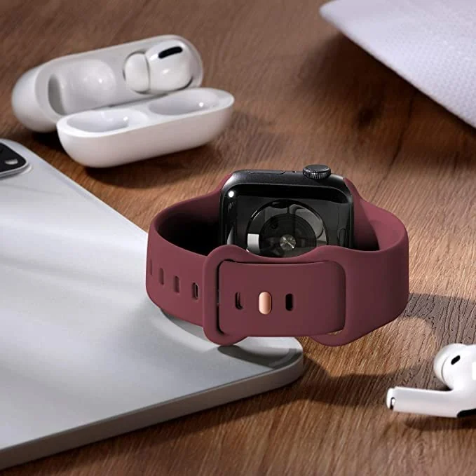 DL3 Mobilak Bands Compatible with Apple Watch Ultra 49mm 45mm 44mm 42mm 41mm 40mm 38mm, Replacement Soft Silicone Strap for iWatch Ultra 2 Series 9/8/7/6/5/4/3/2/1 SE (42MM/44MM/45MM/49MM) - Wine Red