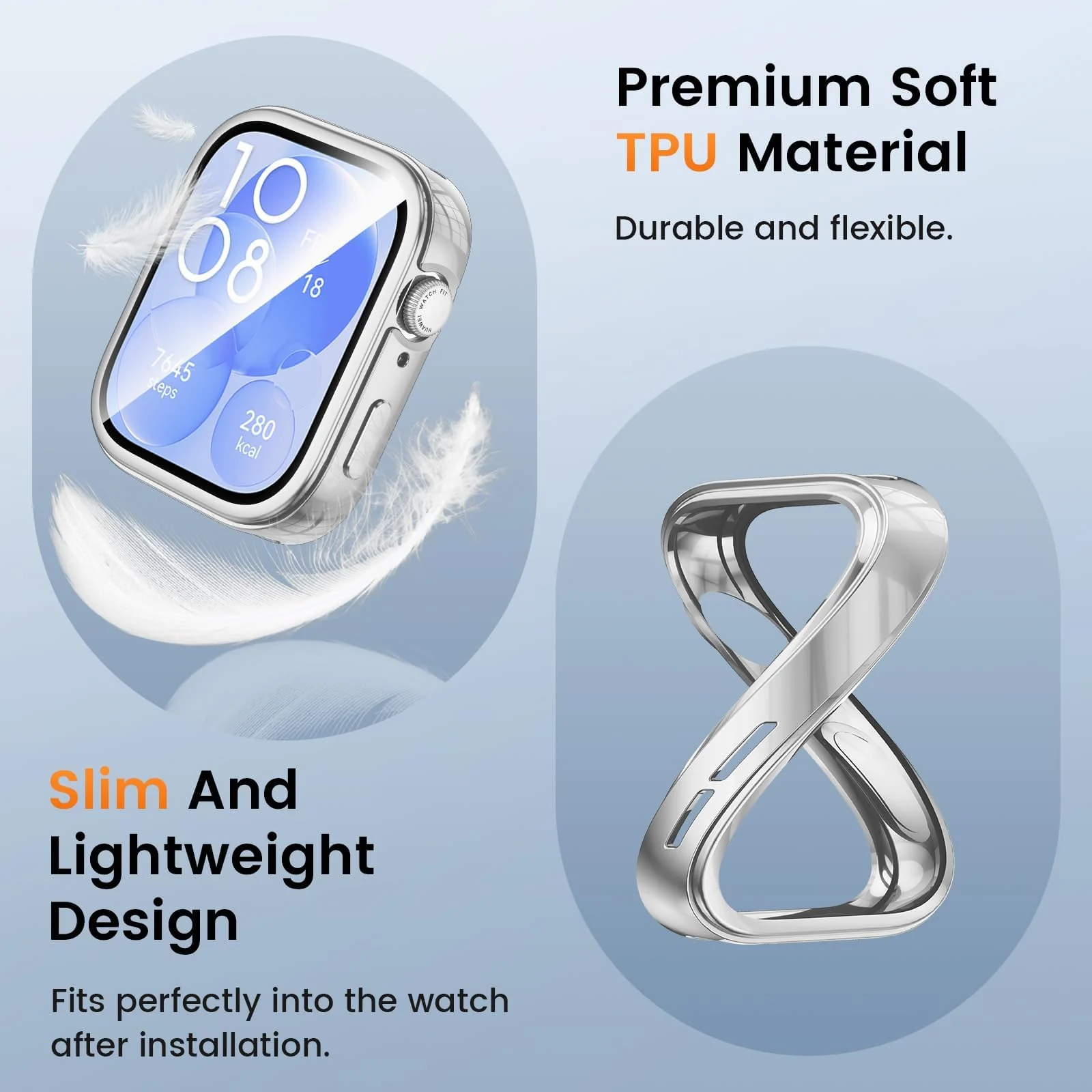 DL3 Mobilak Case Compatible with Huawei Watch Fit 3 Case All-Around with Built-in Screen Protector Watch Soft TPU Shockproof Cover Slim Guard Thin Bumper Shell Protector - Silver