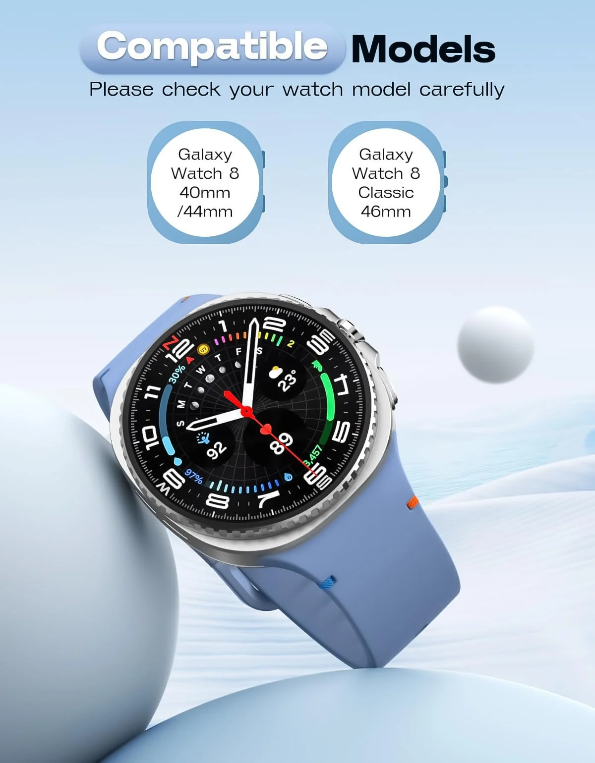 DL3 Mobilak Silicone Bands Compatible with Samsung Galaxy Watch 8 Band 40mm 44mm, Galaxy Watch 8 Classic Band 46mm, Waterproof Soft Wristband Sport Strap for Galaxy Watch 8 Bands 2025 Women Men - Blue