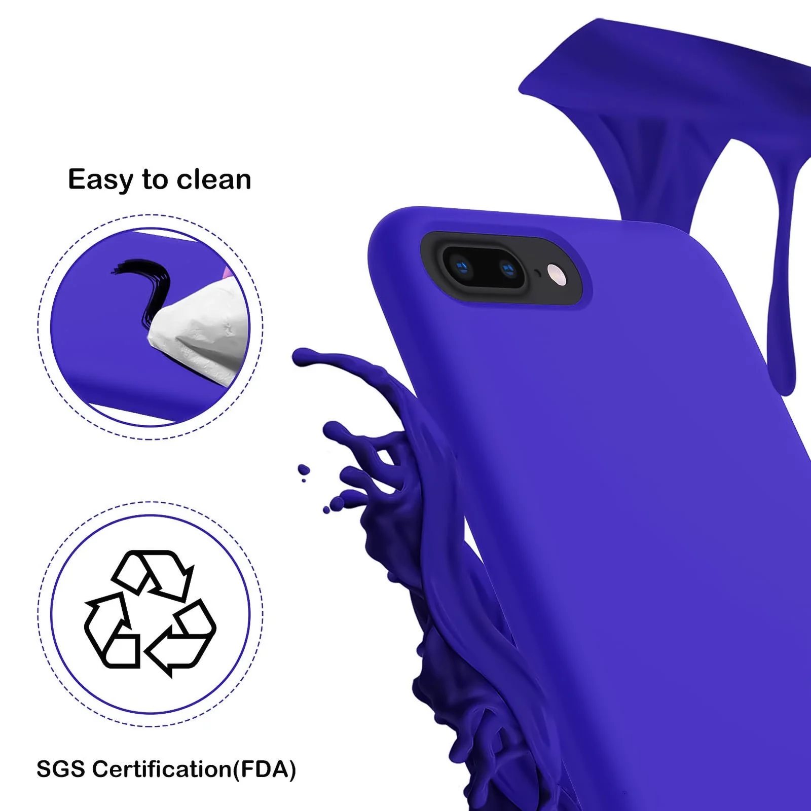 DL3 Mobilak Liquid Silicone Protective Case with Soft Microfiber Lining for iPhone 7 Plus / iPhone 8 Plus - Klein Blue