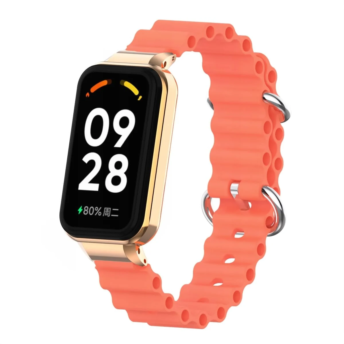 DL3 Mobilak Ocean Strap Compatible with Xiaomi Redmi Band 2/Smart Band 8 Active, Adjustable Silicone Band with Metal Buckle and Frame for Women and Men - Mango Orange
