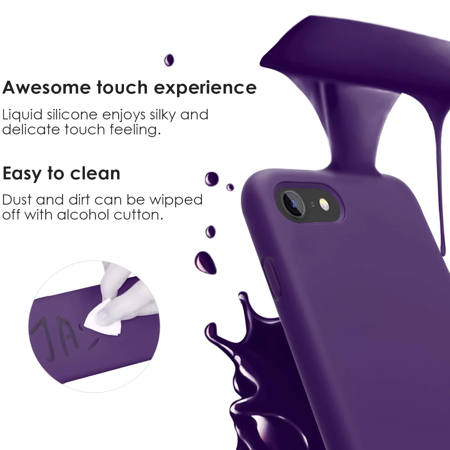 DL3 Mobilak Compatible with iPhone 7/8, iPhone SE 2022, SE 2020, Case, Liquid Silicone Case, Full Body Protective Cover, Shockproof, Slim Phone Case, Anti-Scratch Soft Microfiber - Violet