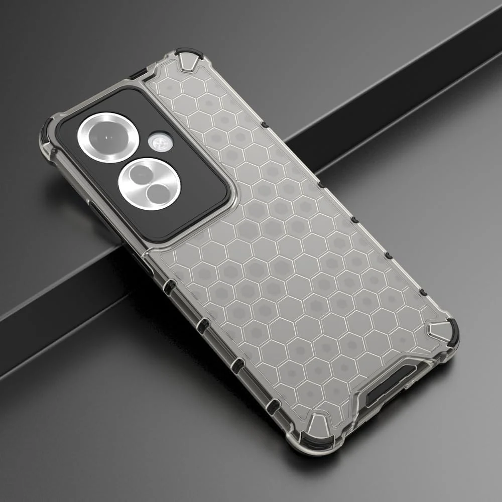 DL3 Mobilak Honeycomb Protective Case for OPPO Reno 11F 5G / Reno11 F 5G, Shock-absorbing protection, Transparent design, Slim, lightweight profile - Black