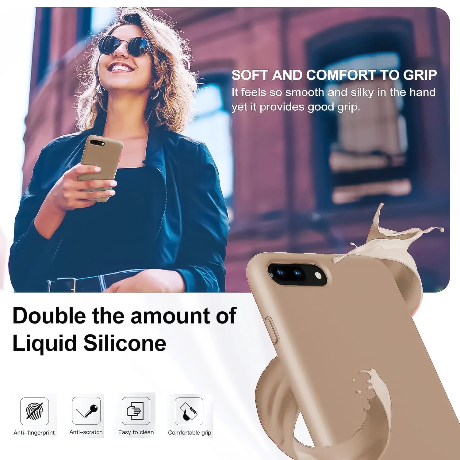 DL3 Mobilak Compatible with iPhone 7 Plus/iPhone 8 Plus Case, Liquid Silicone Case, Full Body Protective Cover, Shockproof, Slim Phone Case, Anti-Scratch Soft Microfiber Lining - Desert
