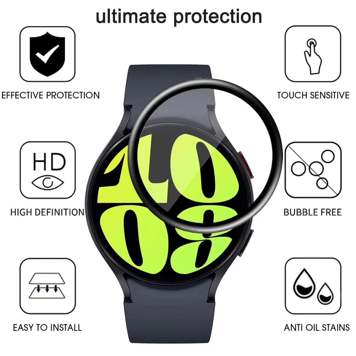 DL3 Mobilak Screen Protector For Samsung Galaxy Watch 6 44mm, 3D Curved Soft Edge Protective Film [Anti-Scratch] [Bubble Free] [Ultra Shatterproof] [High Sensitive] (Not Glass) For Watch 6 44 mm - Black