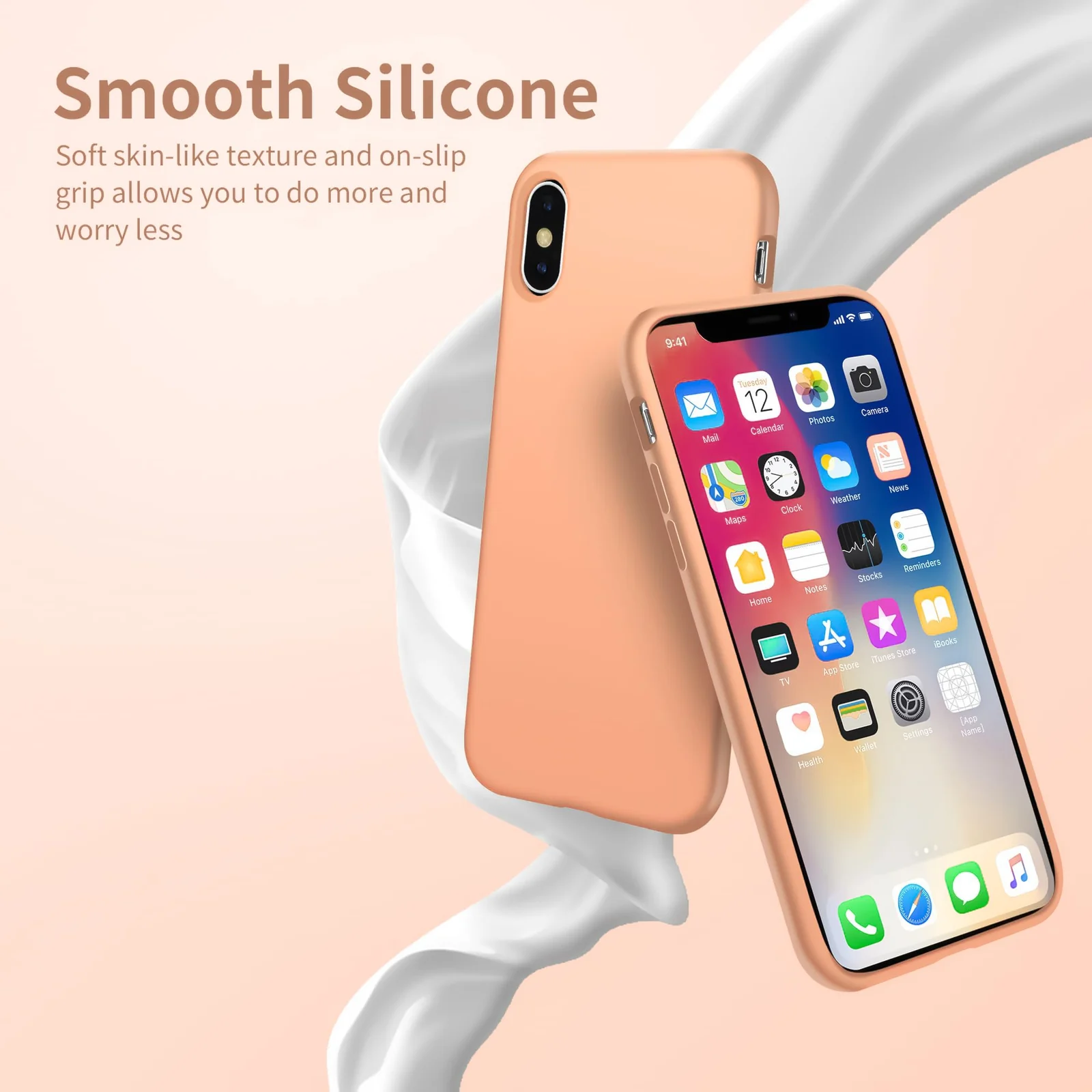DL3 Mobilak Liquid Silicone Case for iPhone X / iPhone XS, Shock-absorbing protection, Scratch-resistant surface, Soft microfiber lining - Light Orange